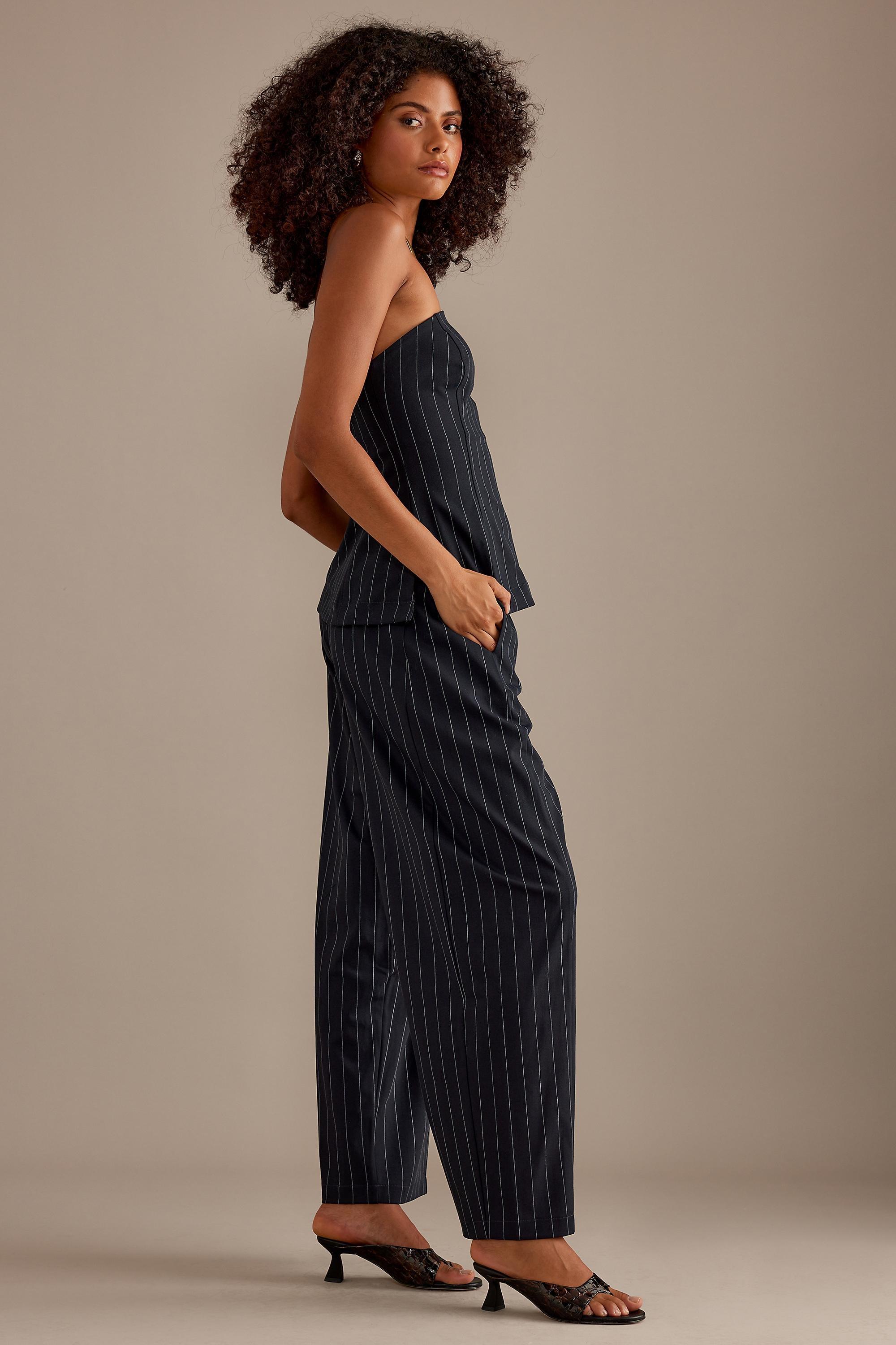 Striped Wide Leg Pants, Black, , large image number 1