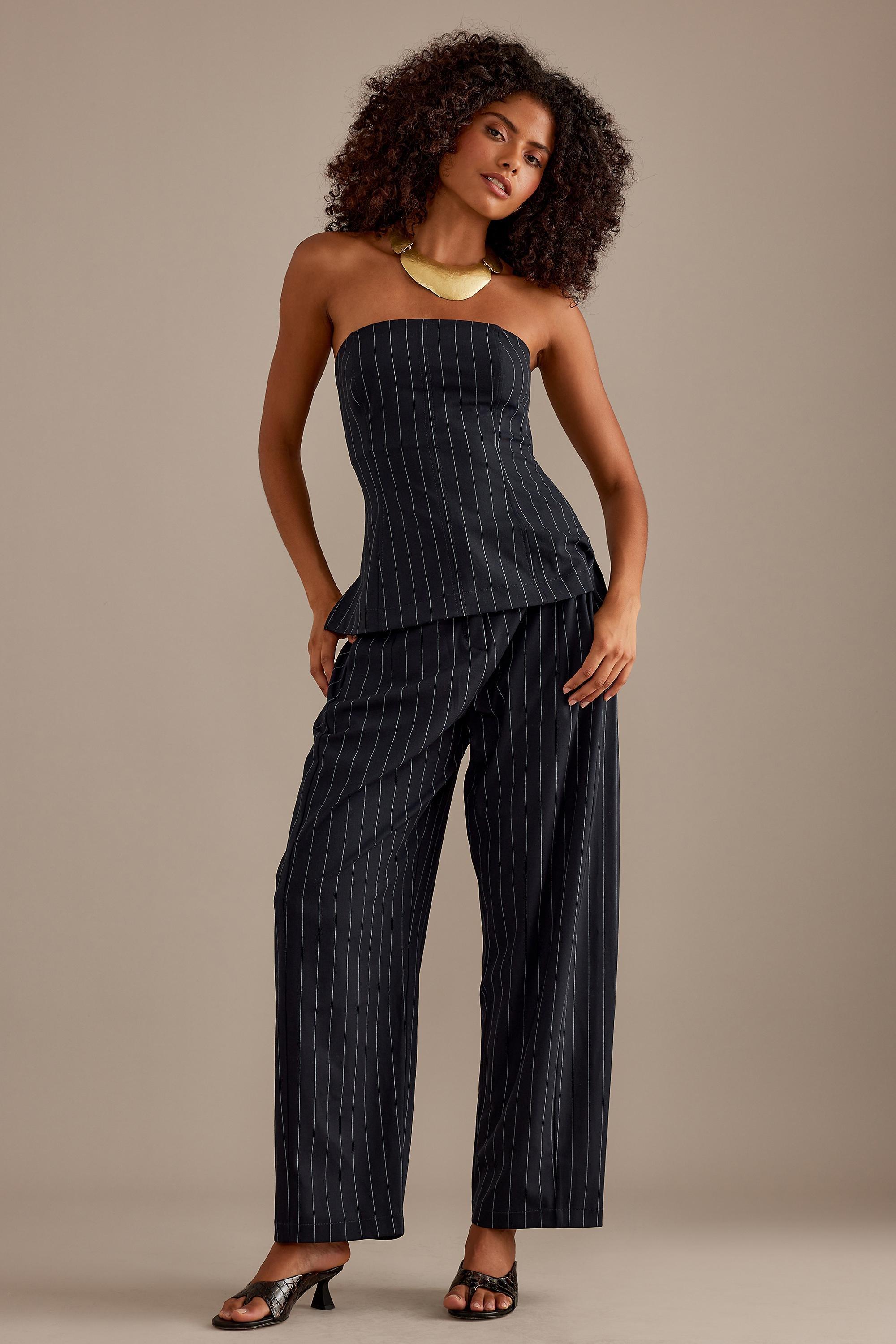 Striped Wide Leg Pants, Black, , large image number 3
