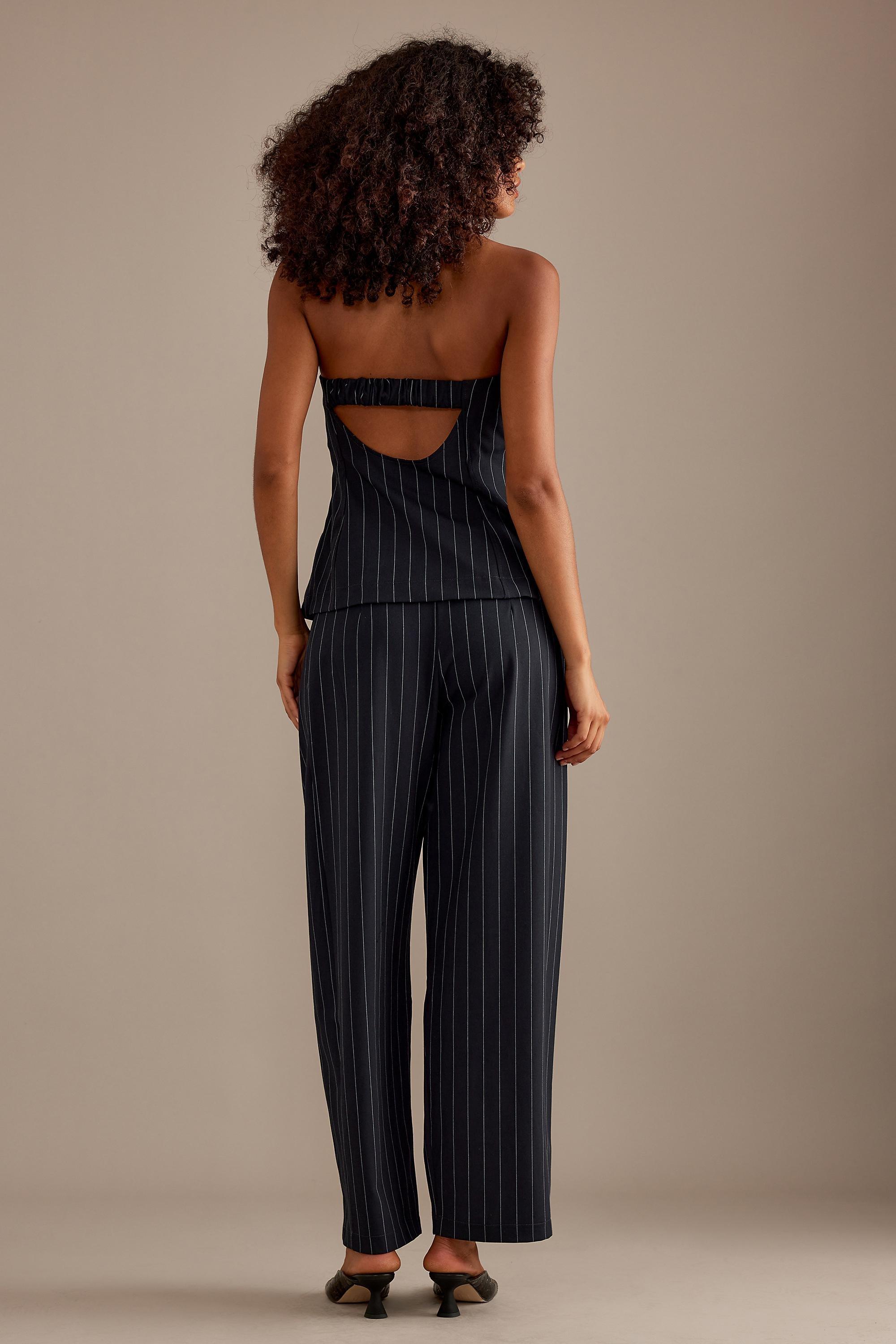 Striped Wide Leg Pants, Black, , large image number 4