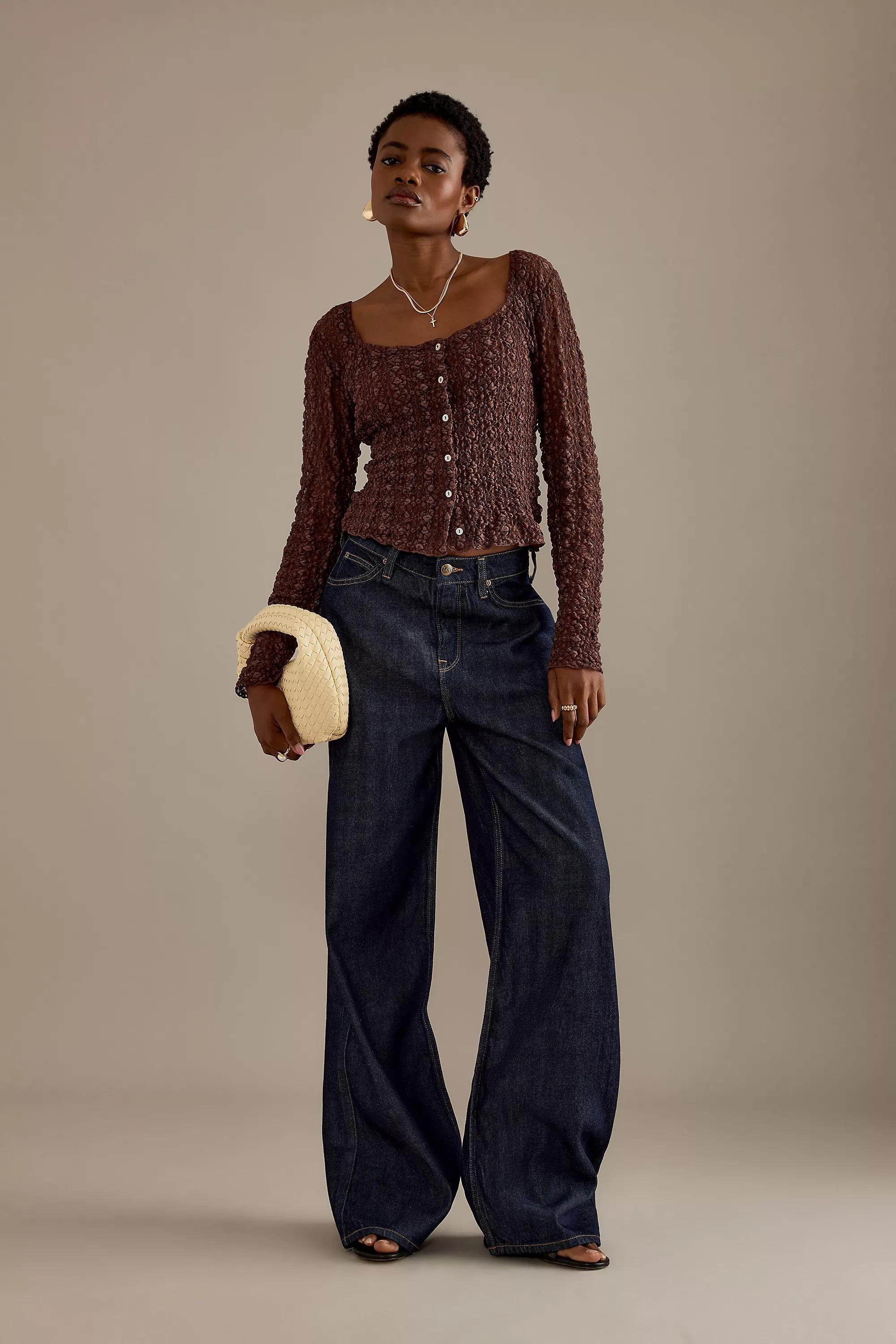 Anthropologie Textured Knit Cropped Top, Brown, A501_0020, medium