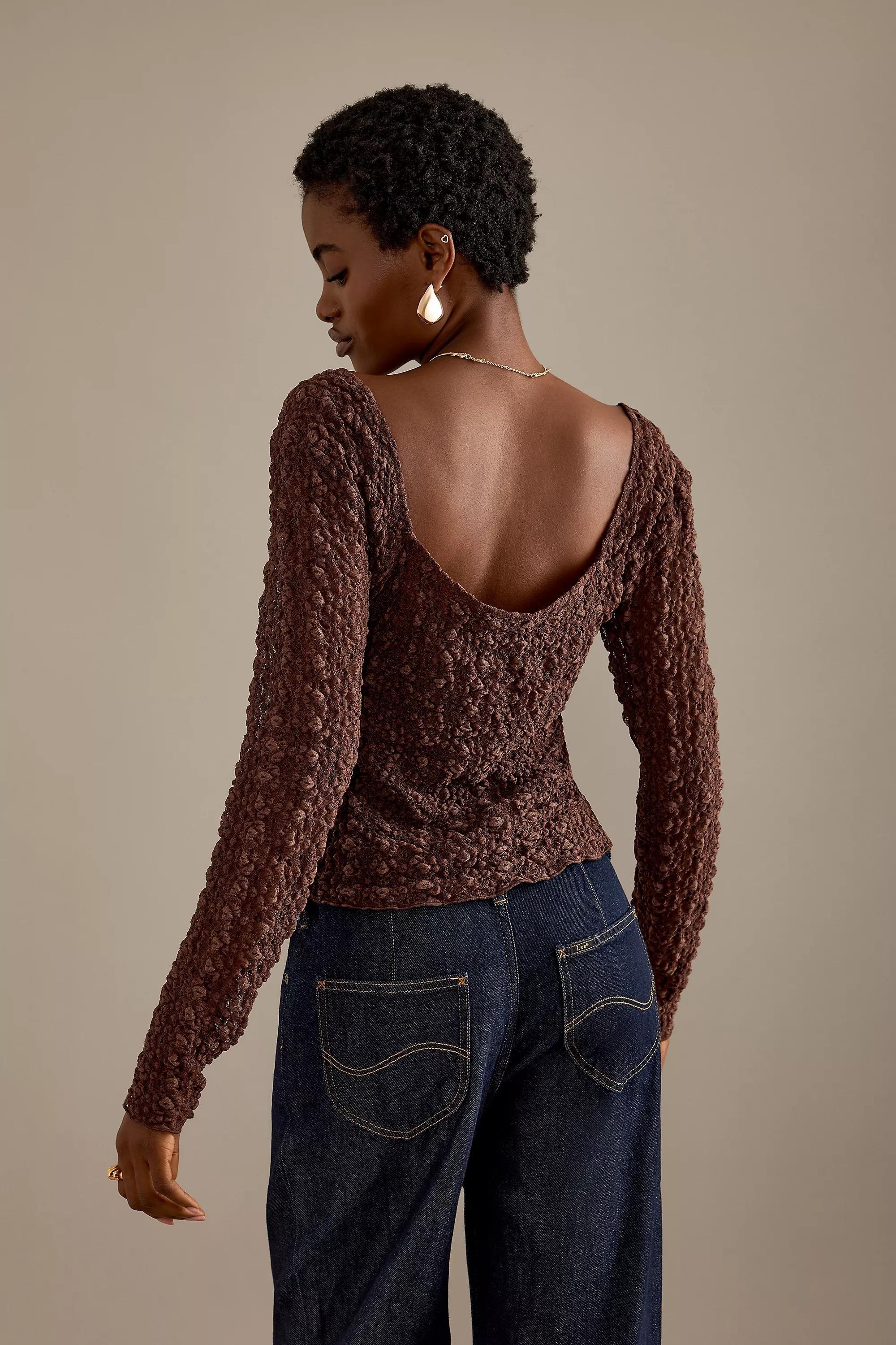 Anthropologie Textured Knit Cropped Top, Brown, A501_0020, medium