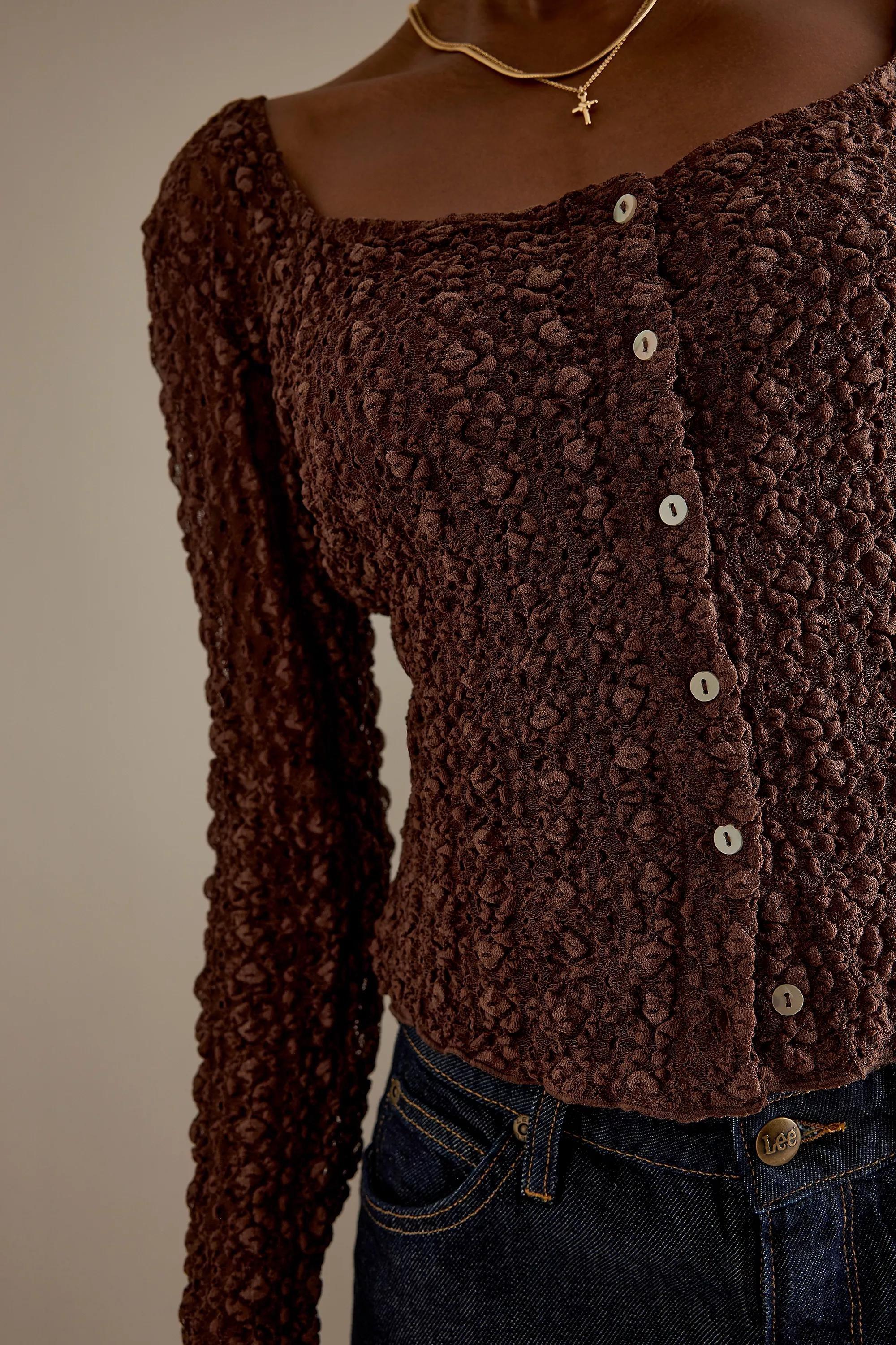 Anthropologie Textured Knit Cropped Top, Brown, A501_0020, large image number 3