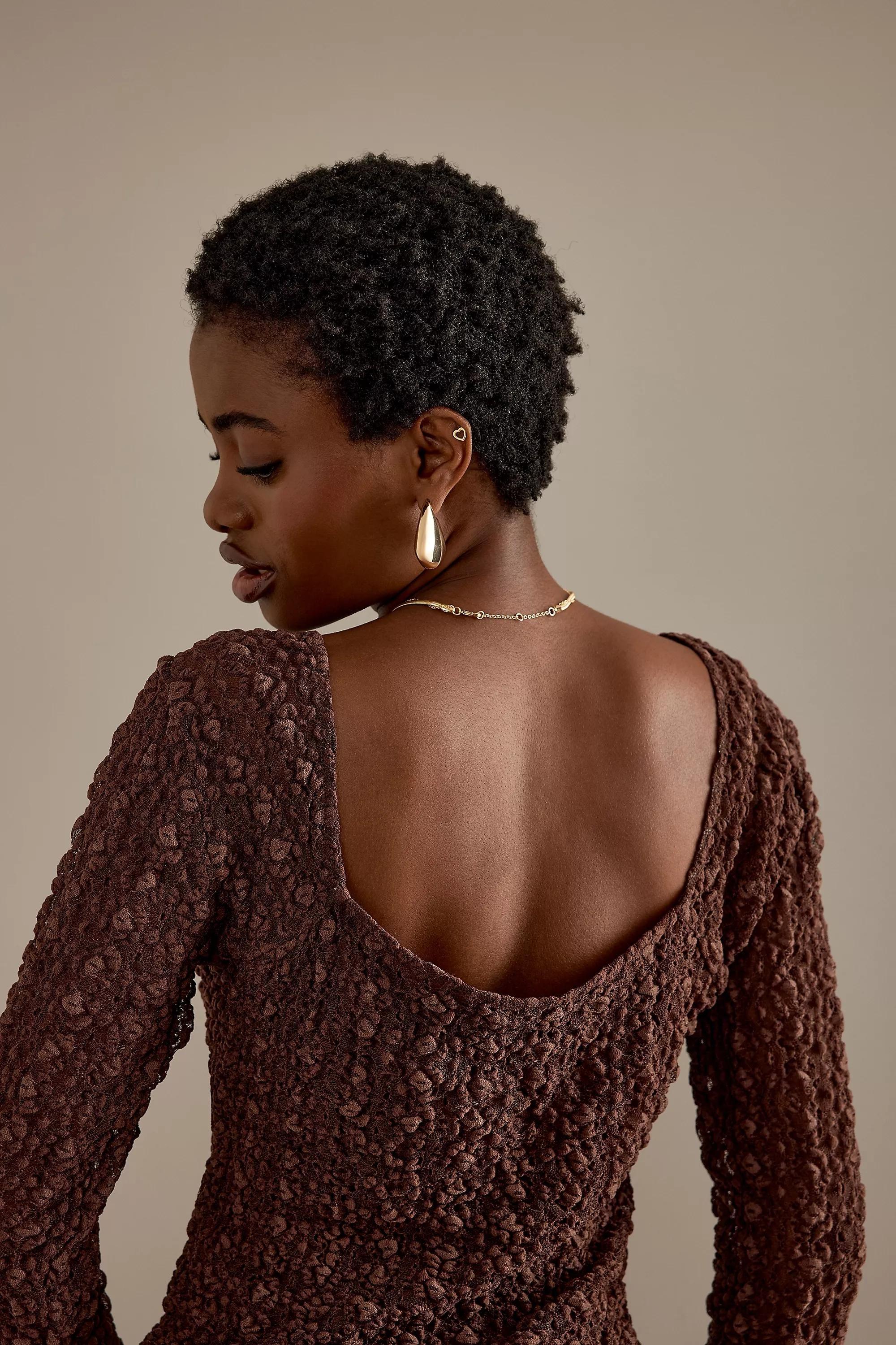 Anthropologie Textured Knit Cropped Top, Brown, , large image number 5