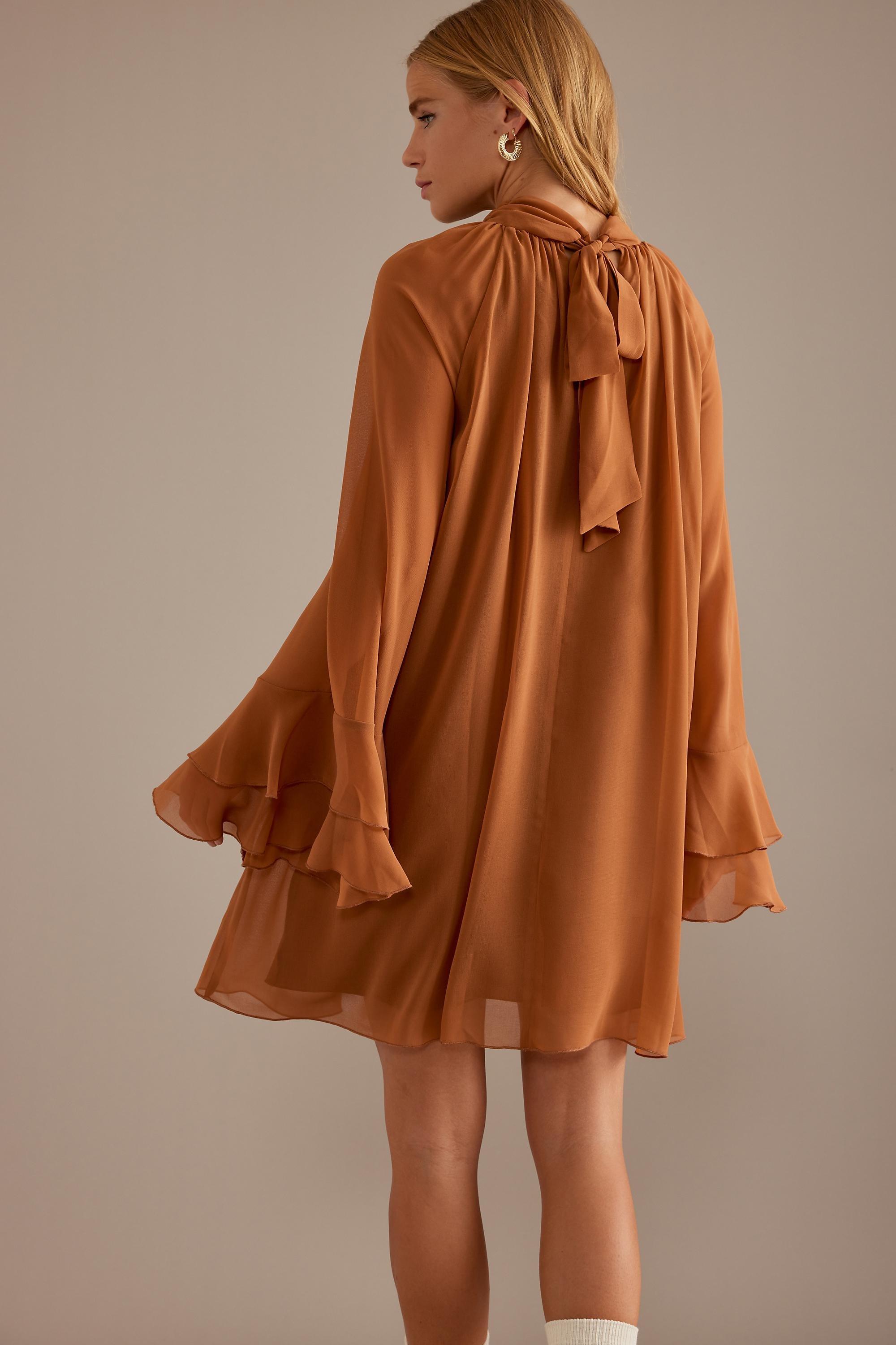By Anthropologie High Neck Mini Dress, Brown, , large image number 2