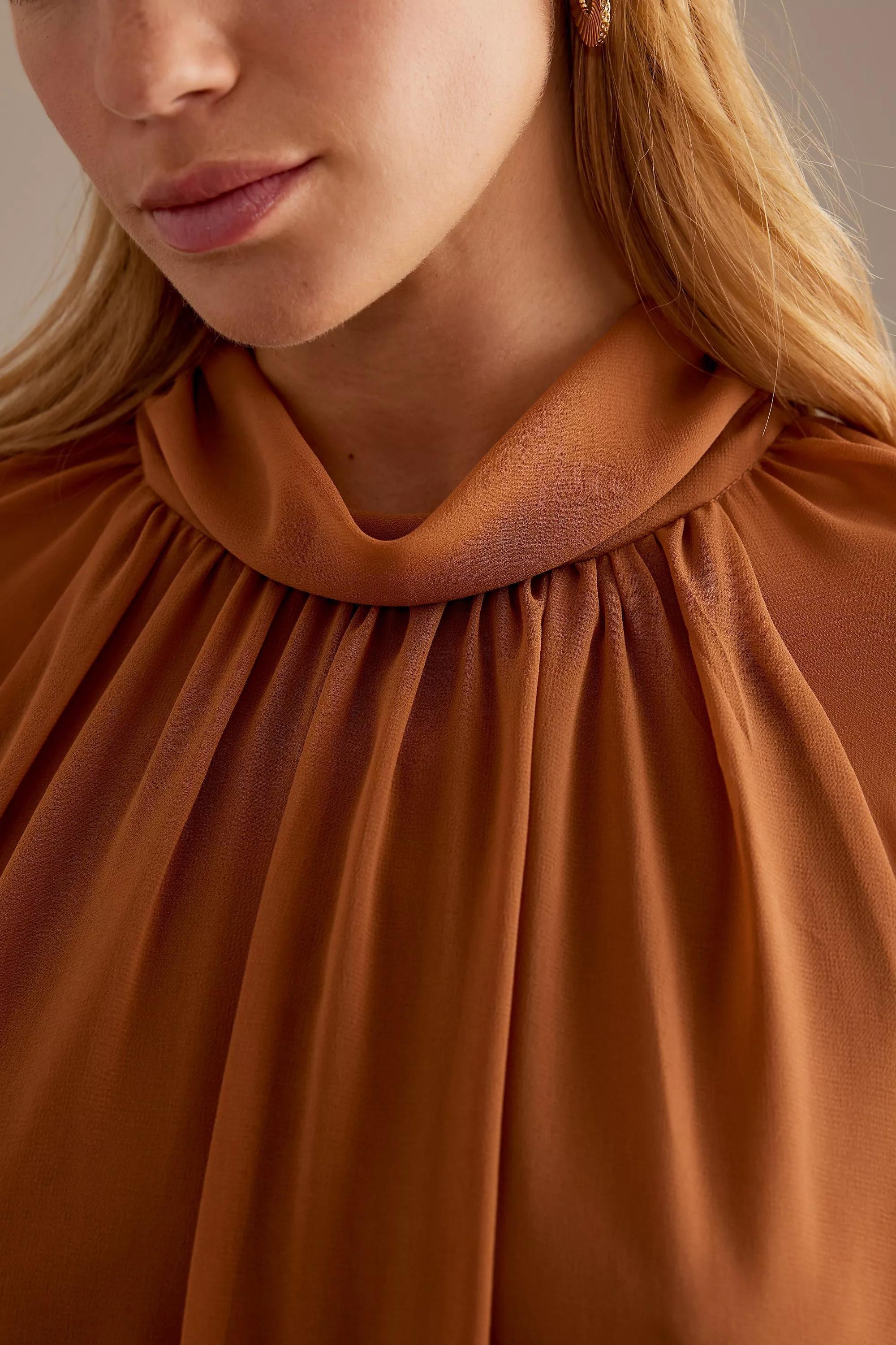 By Anthropologie High Neck Mini Dress, Brown, , large image number 4