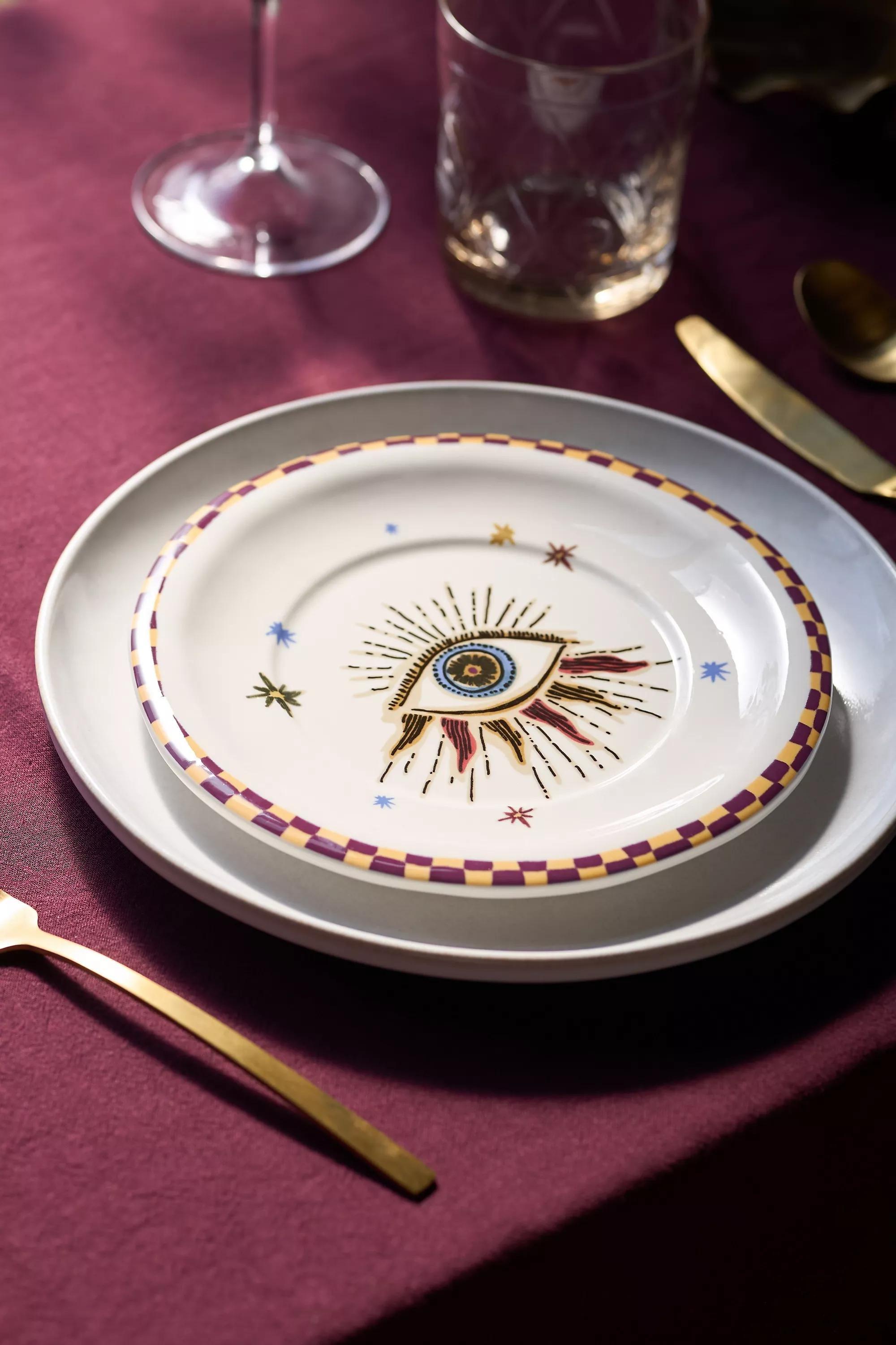 Handpainted Fortune Stoneware Dessert Plate, White, A501_0010, medium