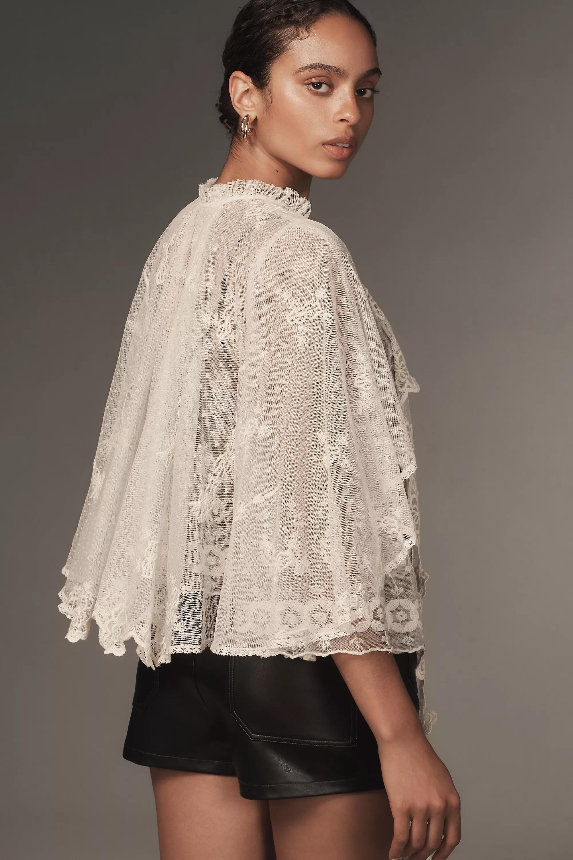 Anthropologie Lace Details Blouse, White, A501_0010, large image number 1