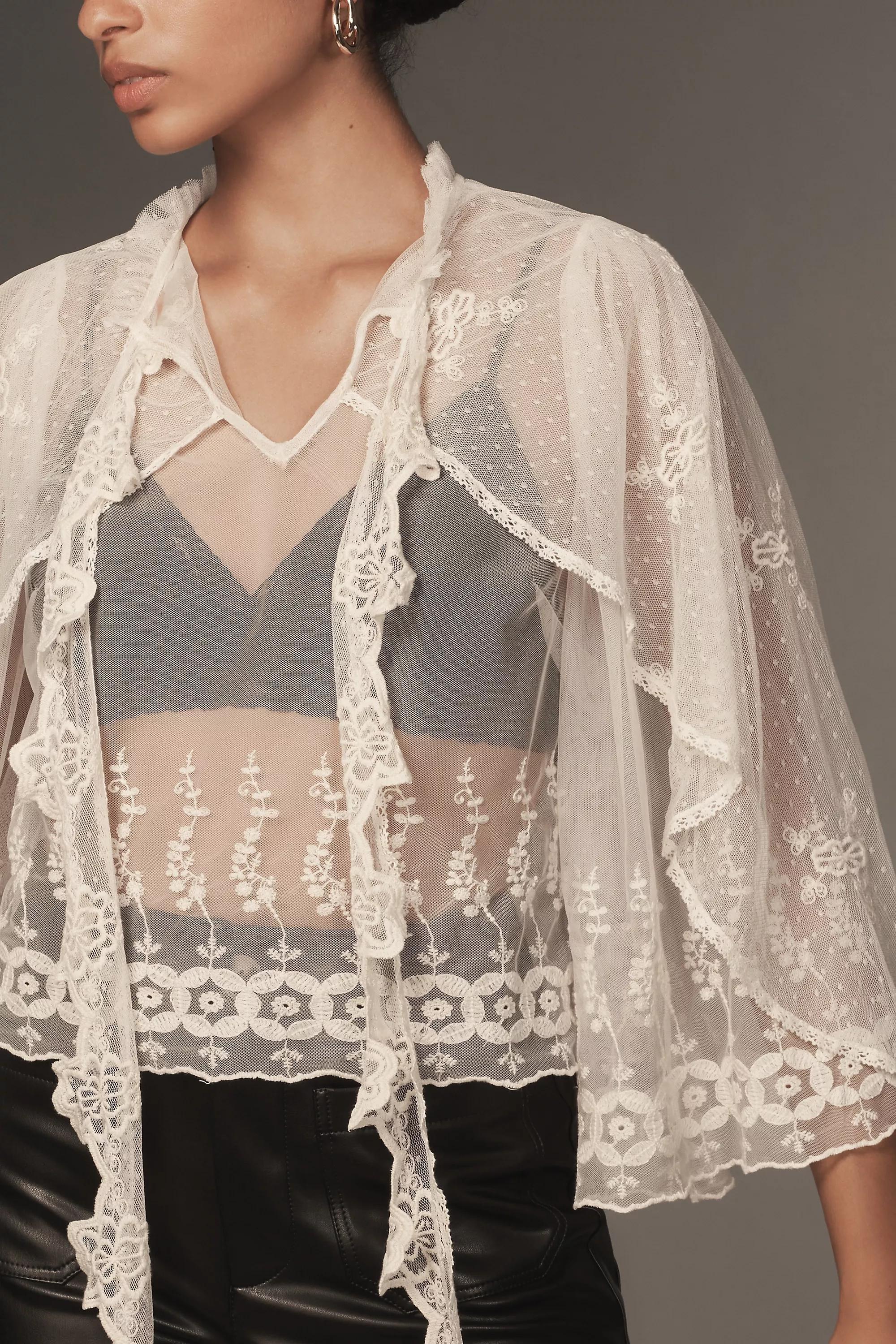 Anthropologie Lace Details Blouse, White, A501_0010, large image number 3