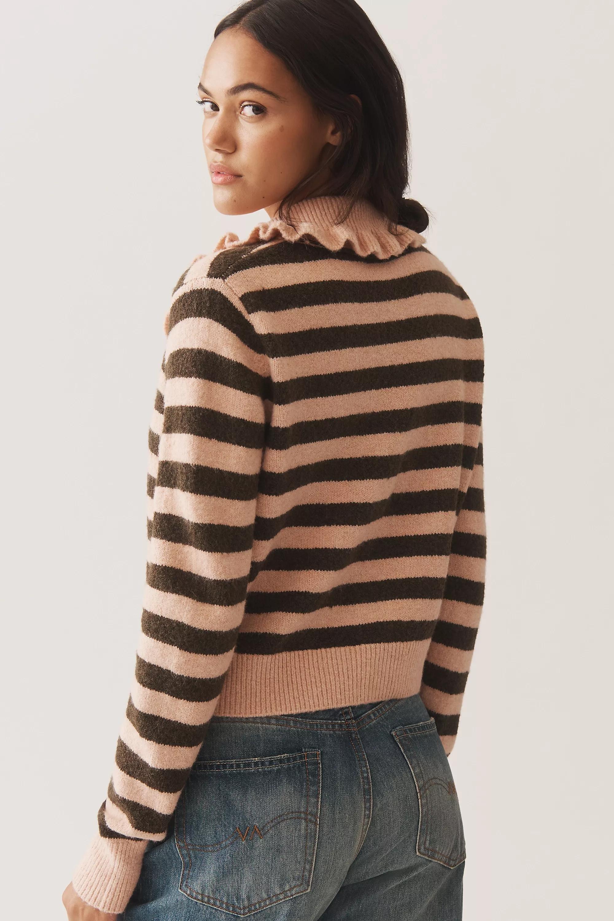 The Ainsley Ruffle-Collar Cardigan By Self Sweater, Pink, A501_0549, large image number 1