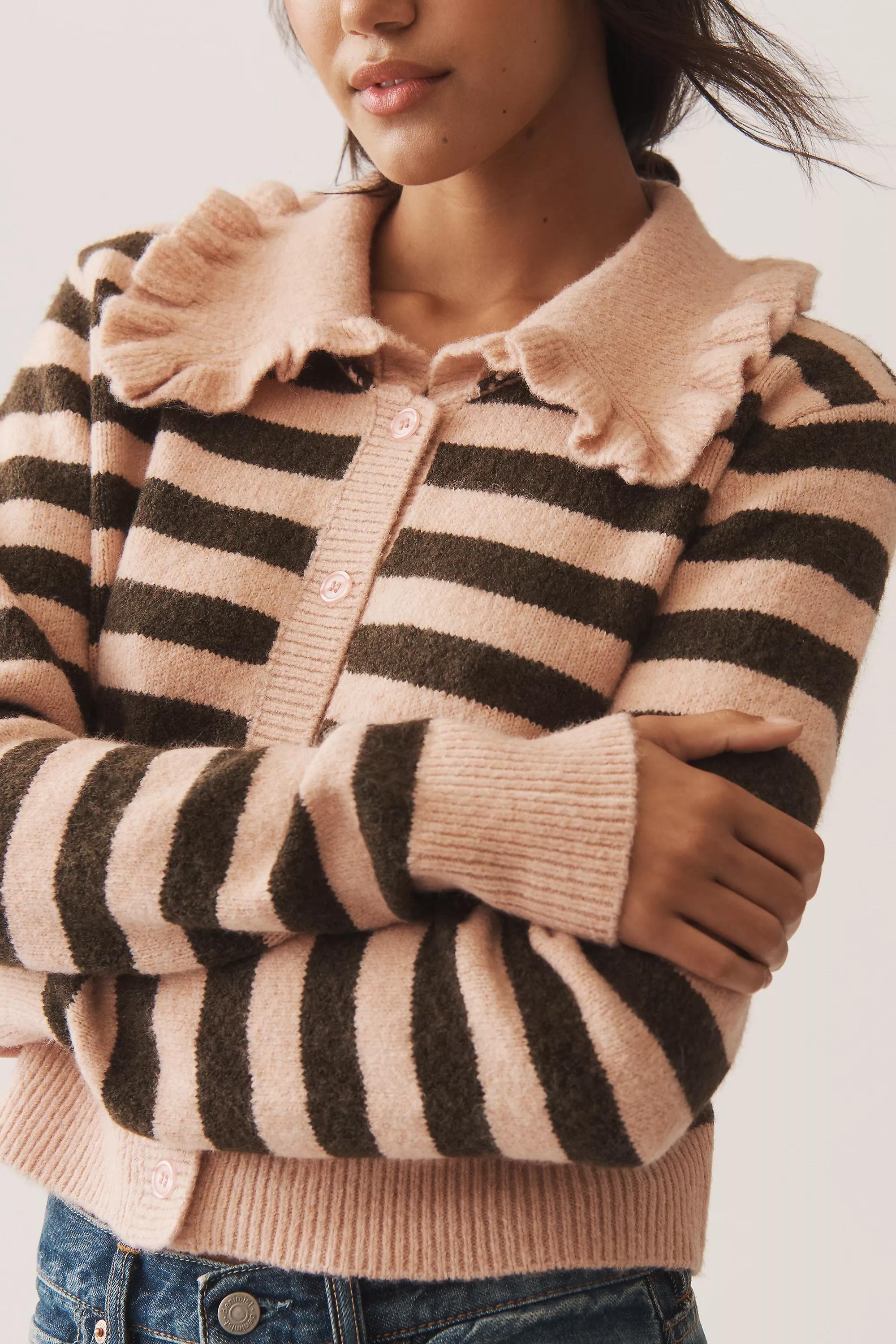 The Ainsley Ruffle-Collar Cardigan By Self Sweater, Pink, A501_0549, large image number 3