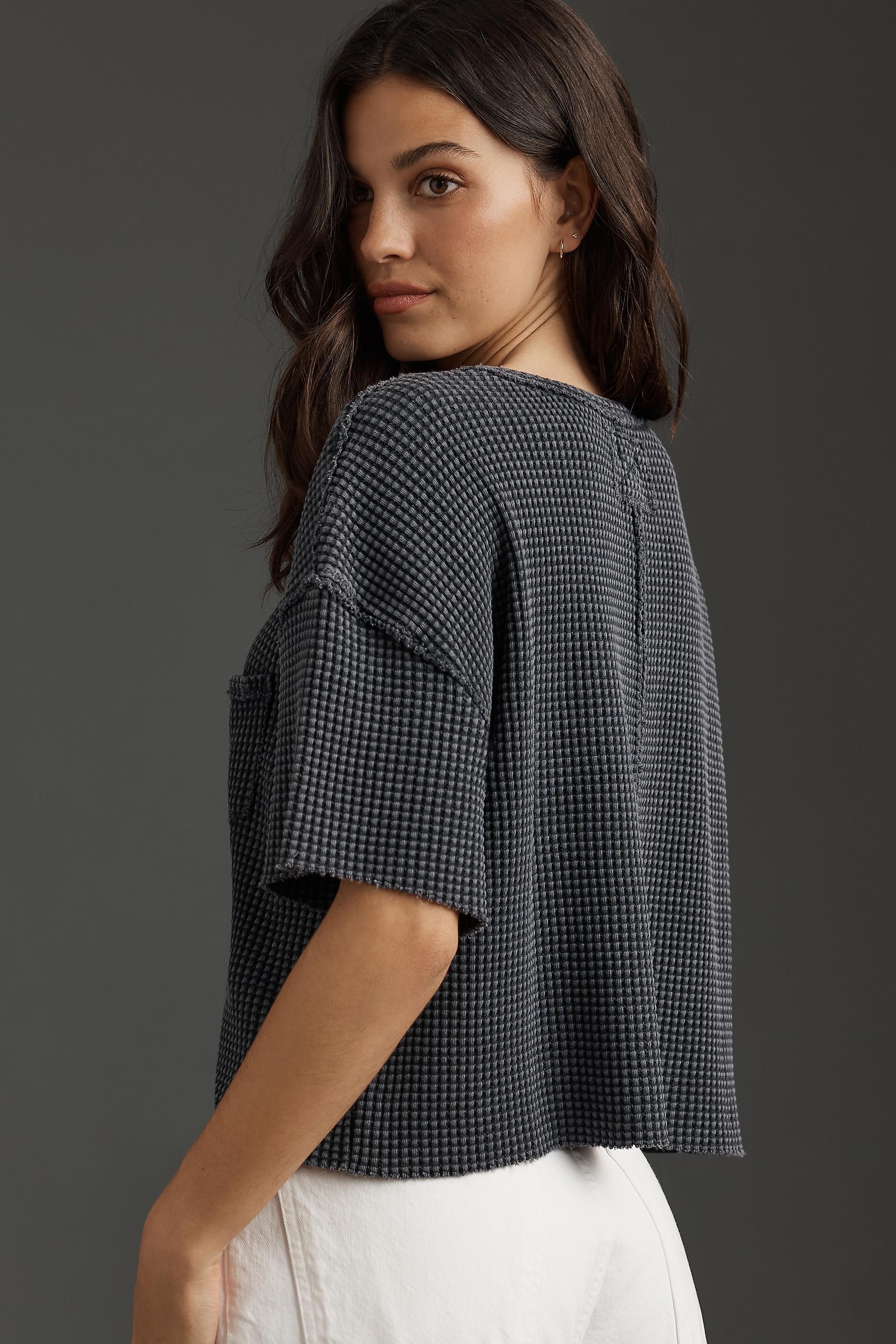Anthropologie T-Shirt Women Checked Casual, Grey, , large image number 3