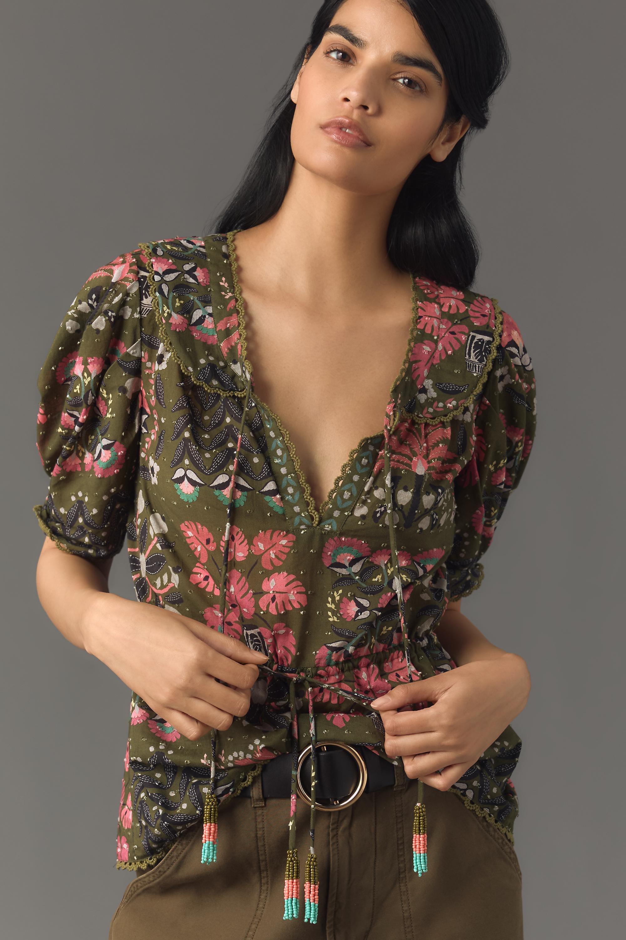 Farm Rio Puff-Sleeve Babydoll Blouse, Multicolour, , large image number 0