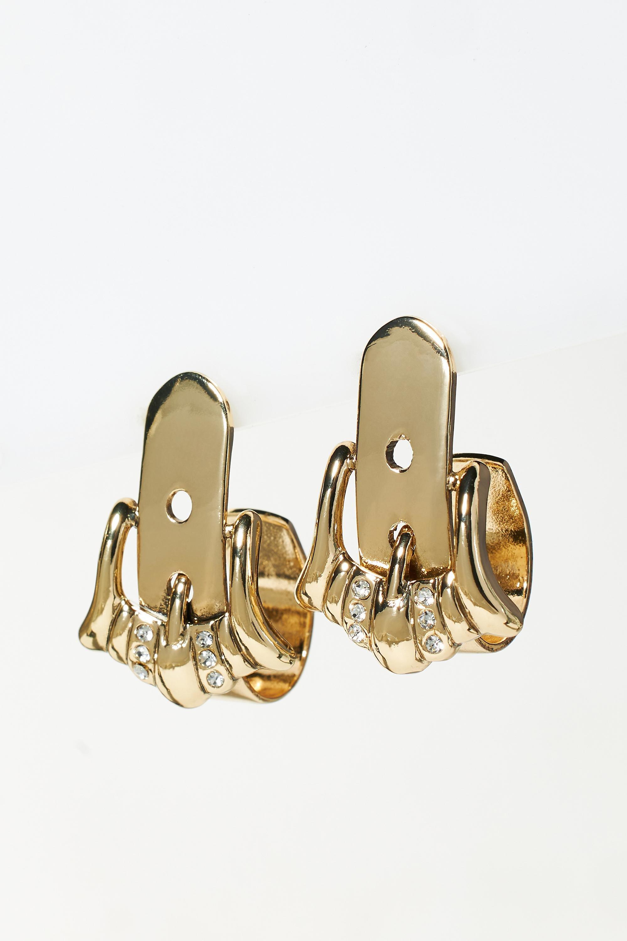 Western Buckle Huggie Hoop Earrings, Gold Pleated, A501_0070, large image number 2