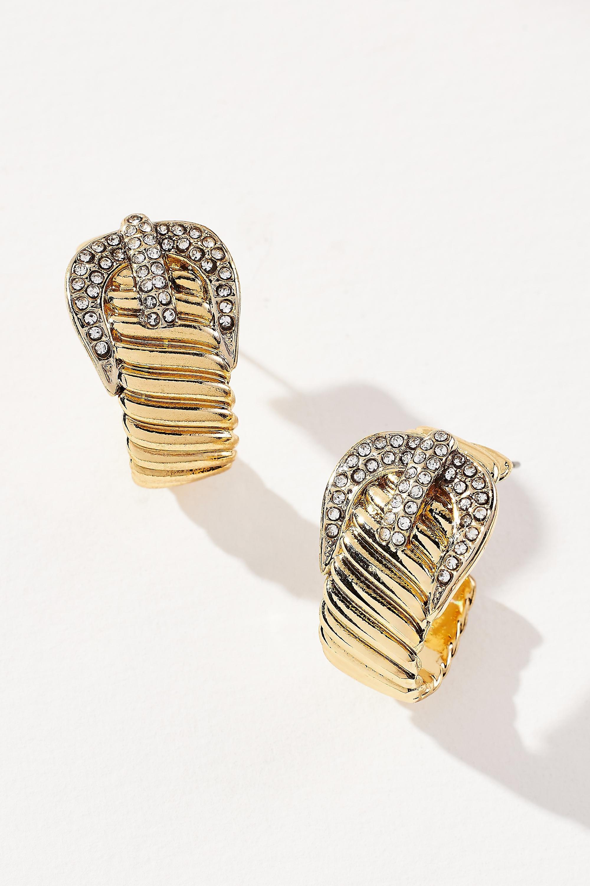 Gold Ribbed Buckle Earrings, , medium