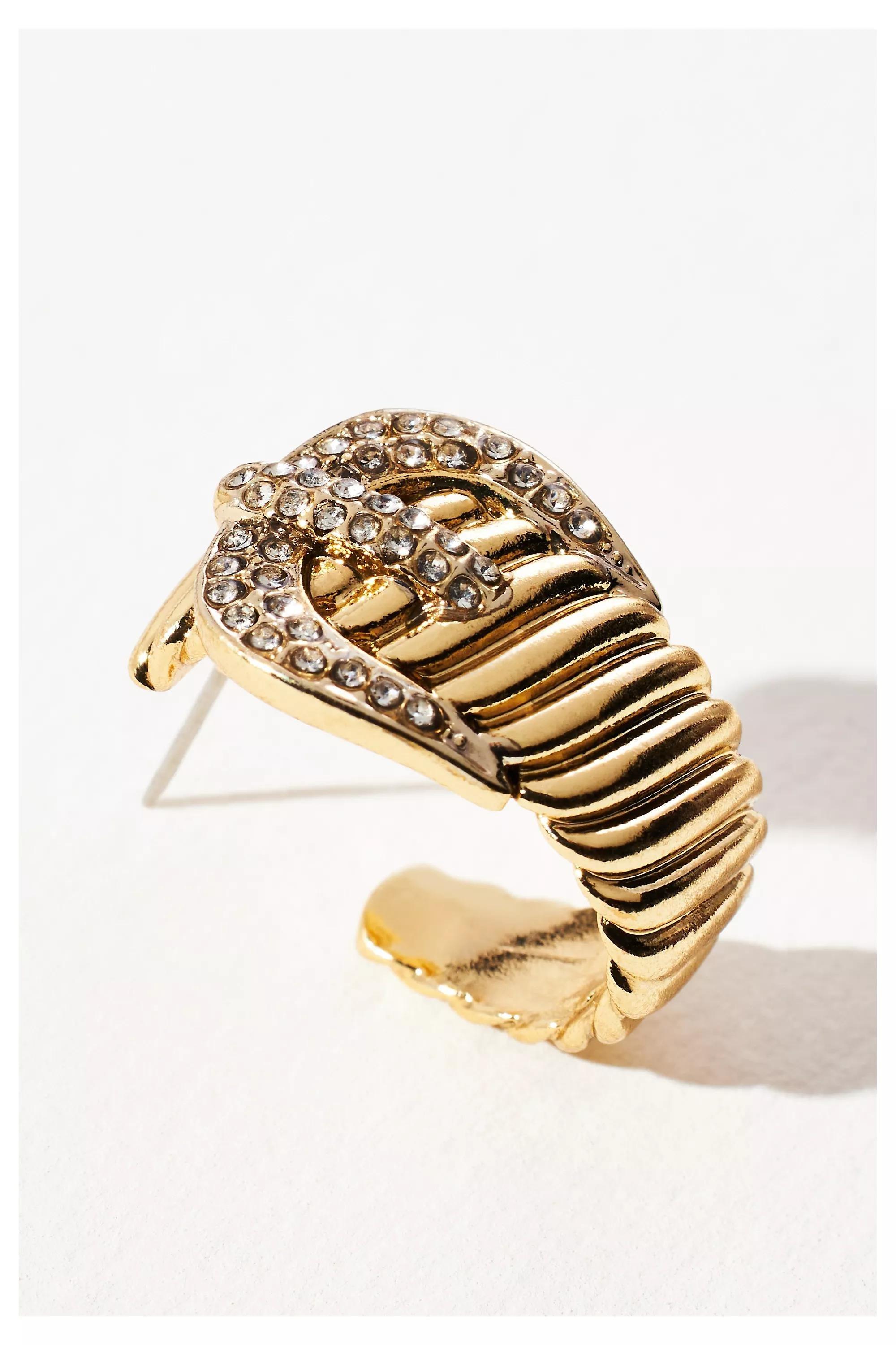 Gold Ribbed Buckle Earrings, A501_0070, large image number 1