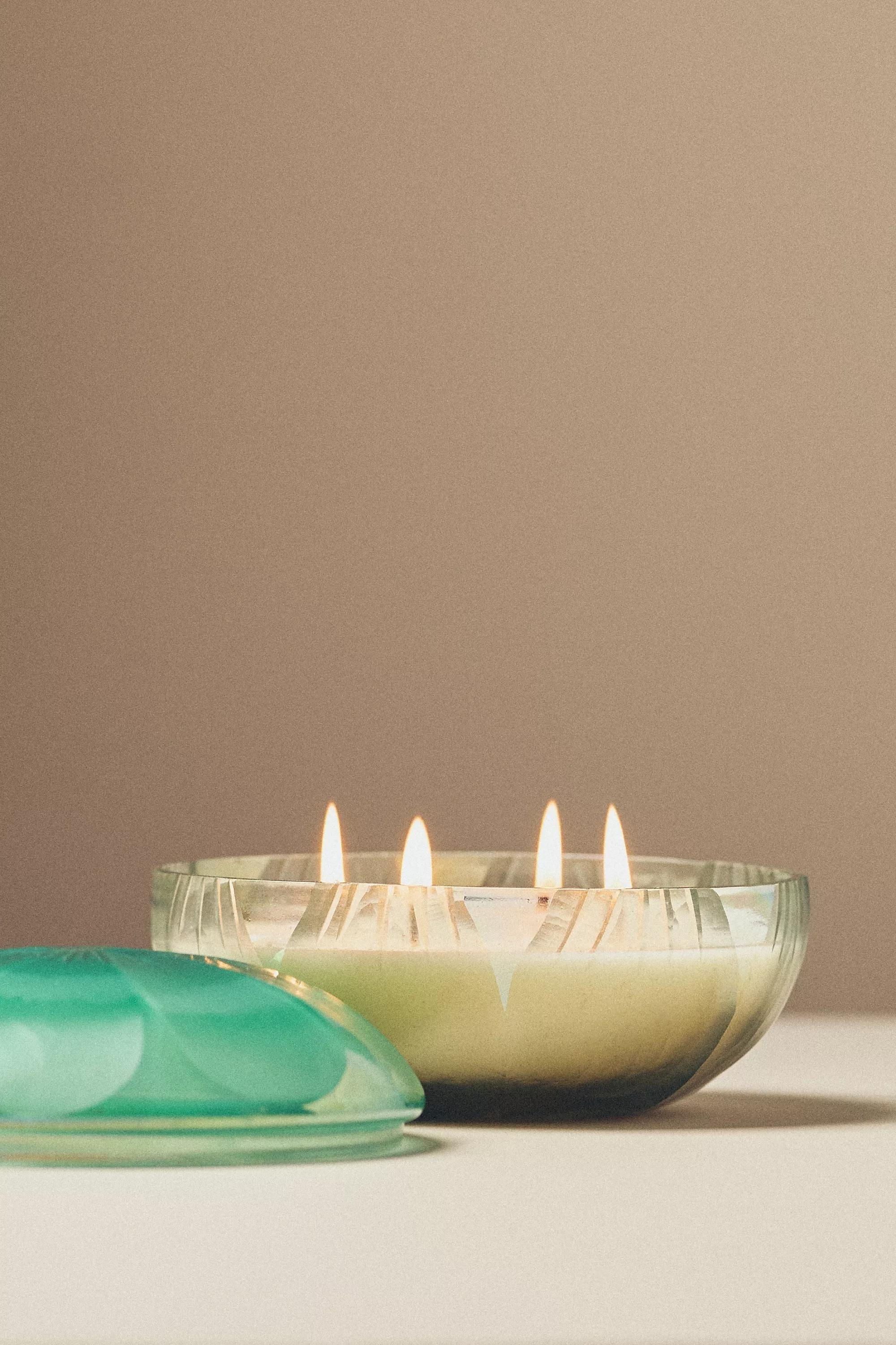 Blooming Floral Night Gardenia Glass Candle, Blue, A501_0040, large image number 0