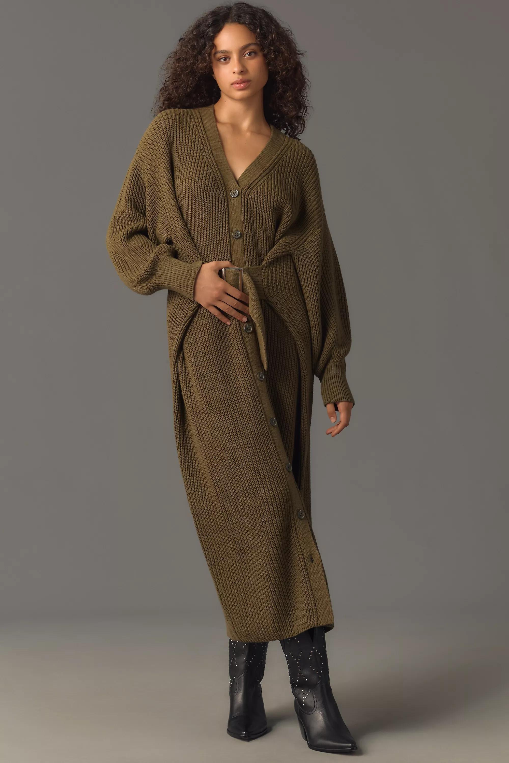 Anthropologie Ribbed Sweater Midi, Green, A501_0030, medium