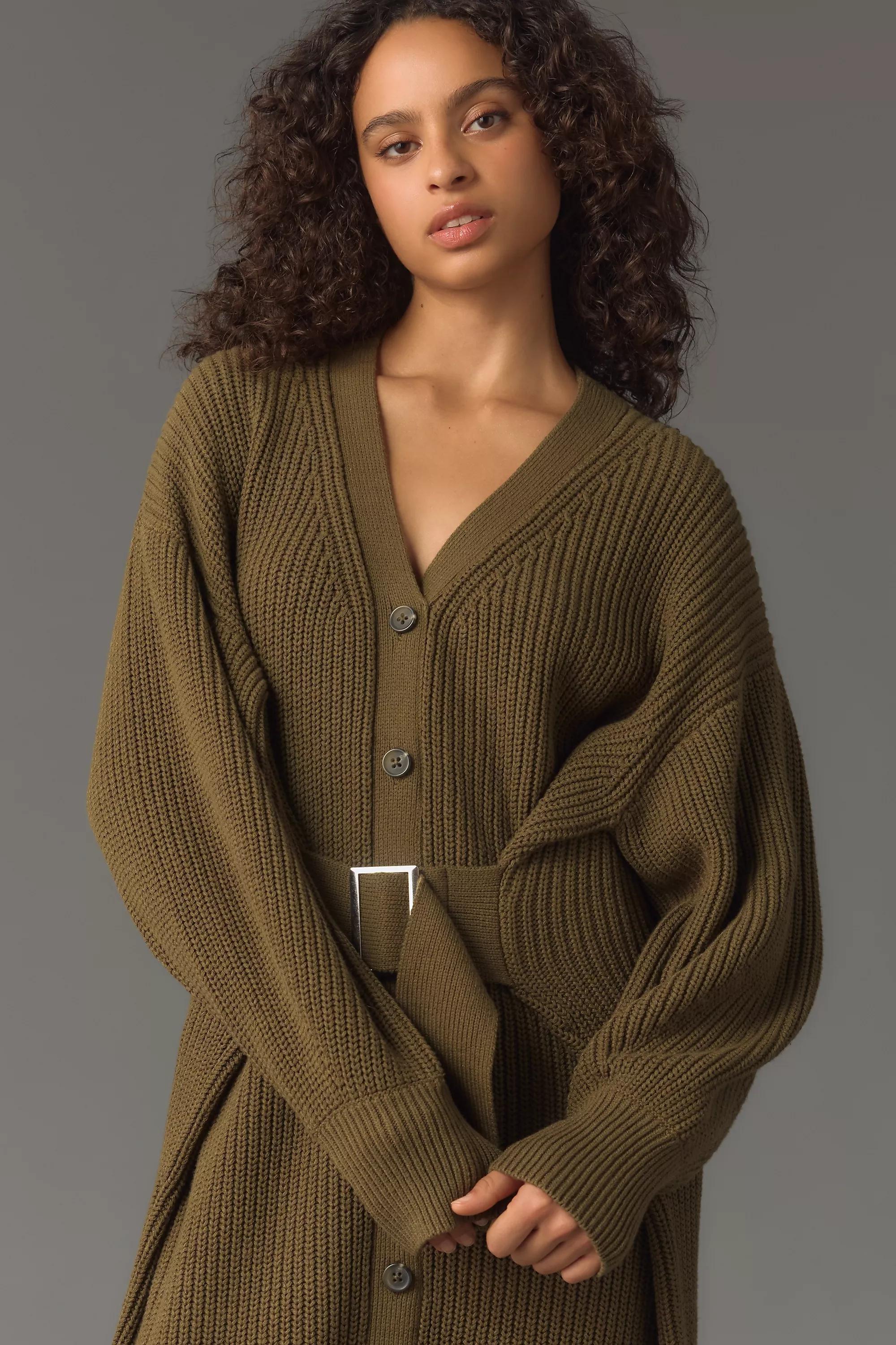 Anthropologie Ribbed Sweater Midi, Green, , large image number 1
