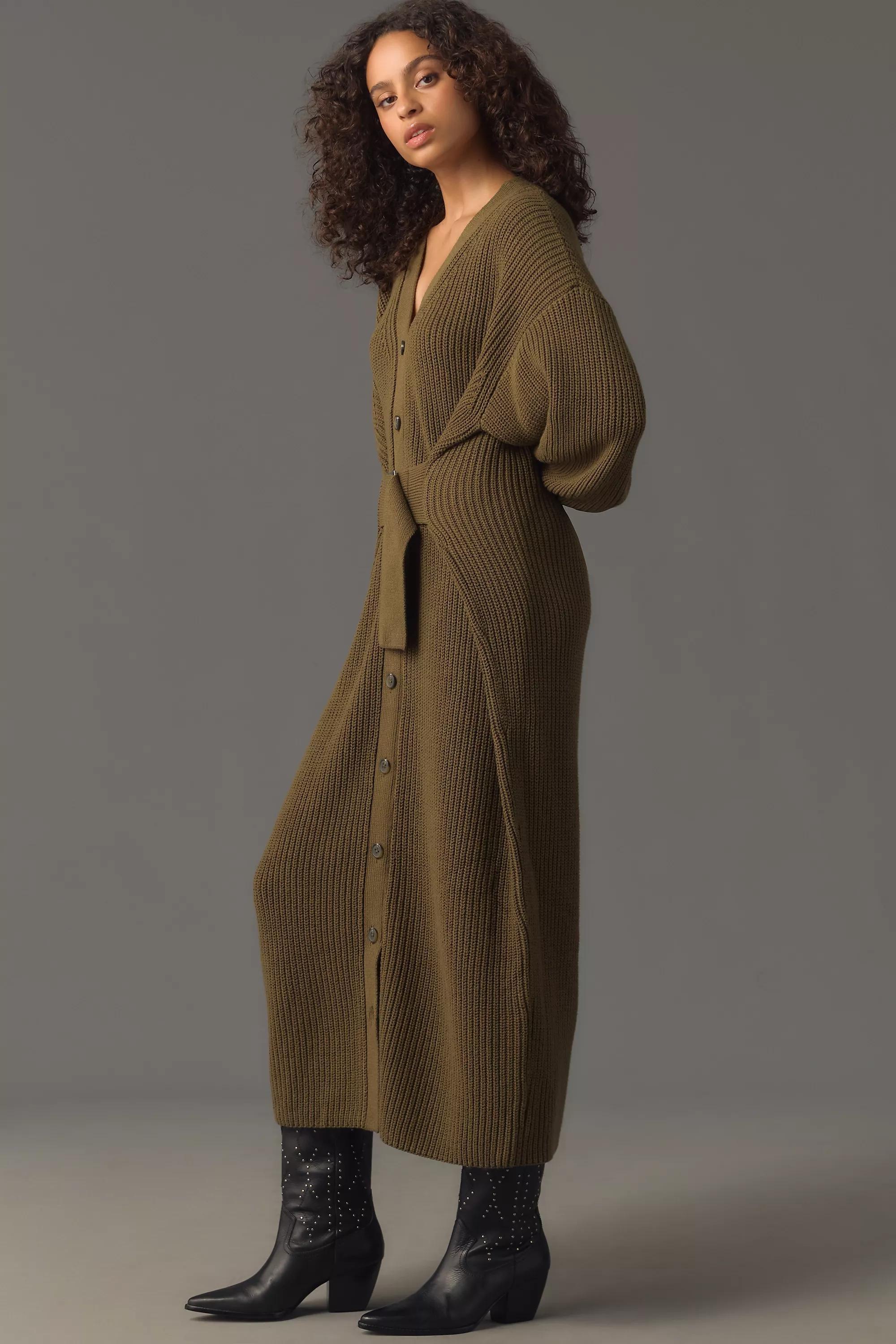 Anthropologie Ribbed Sweater Midi, Green, A501_0030, medium