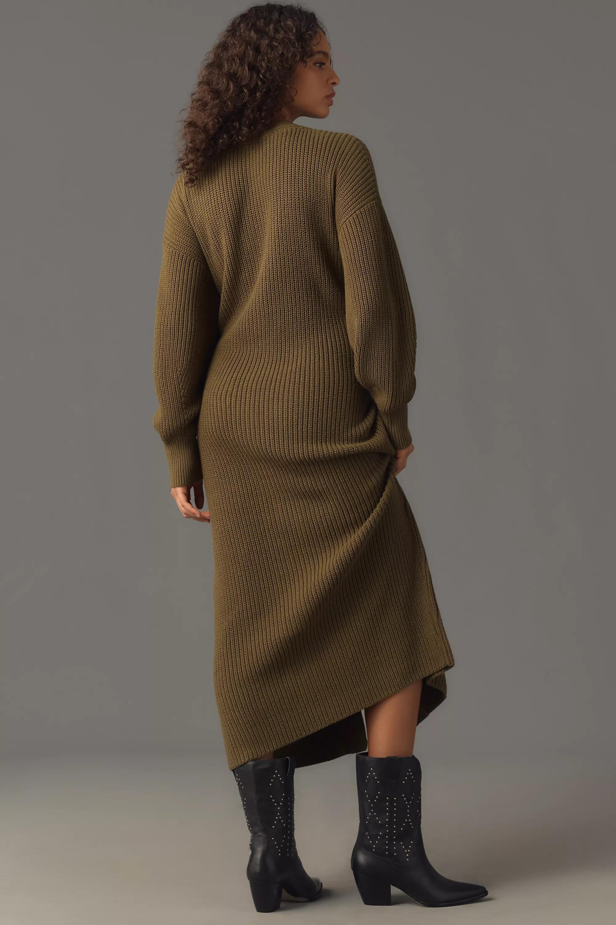 Anthropologie Ribbed Sweater Midi, Green, , large image number 3