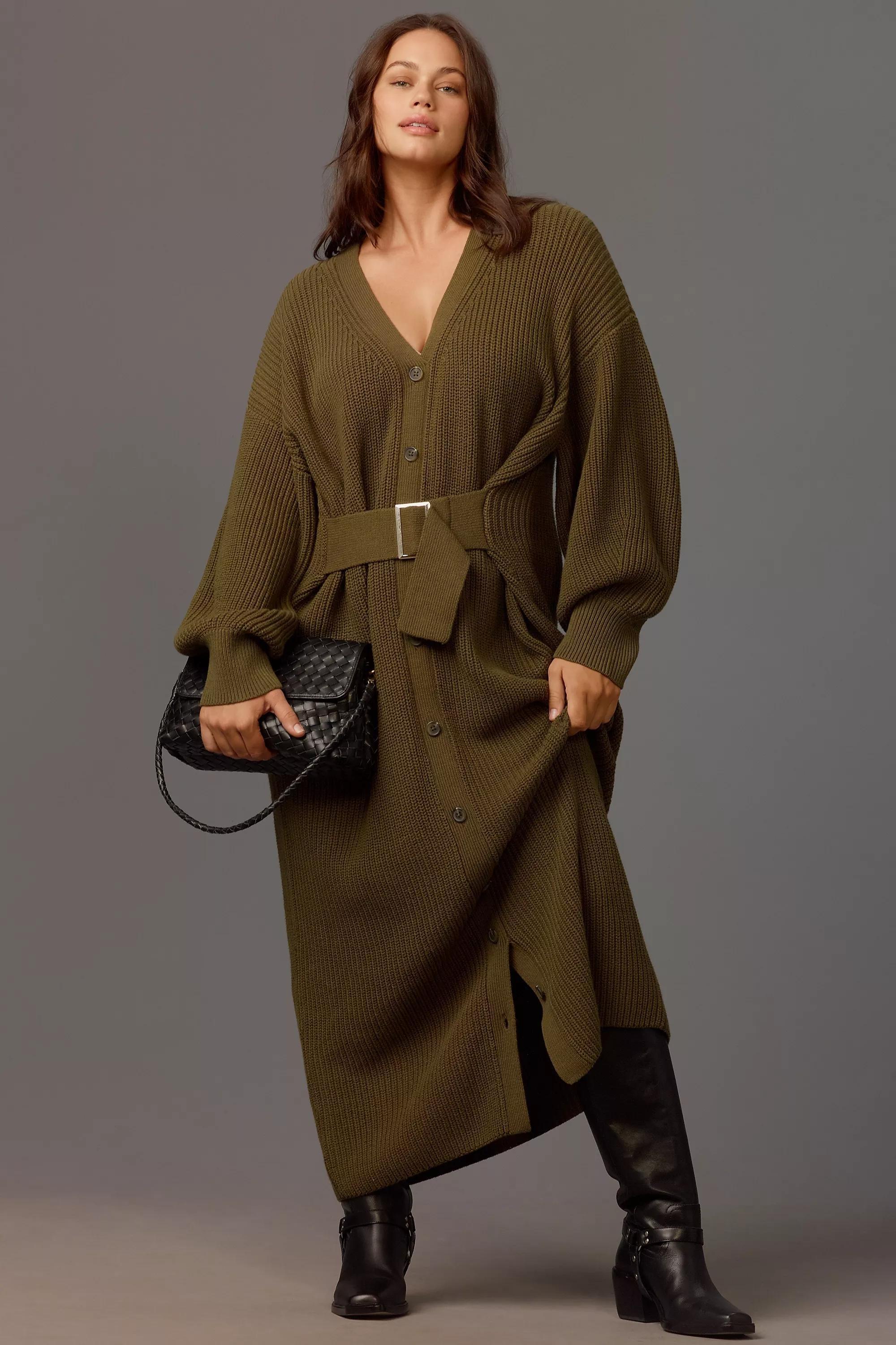 Anthropologie Ribbed Sweater Midi, Green, A501_0030, large image number 4