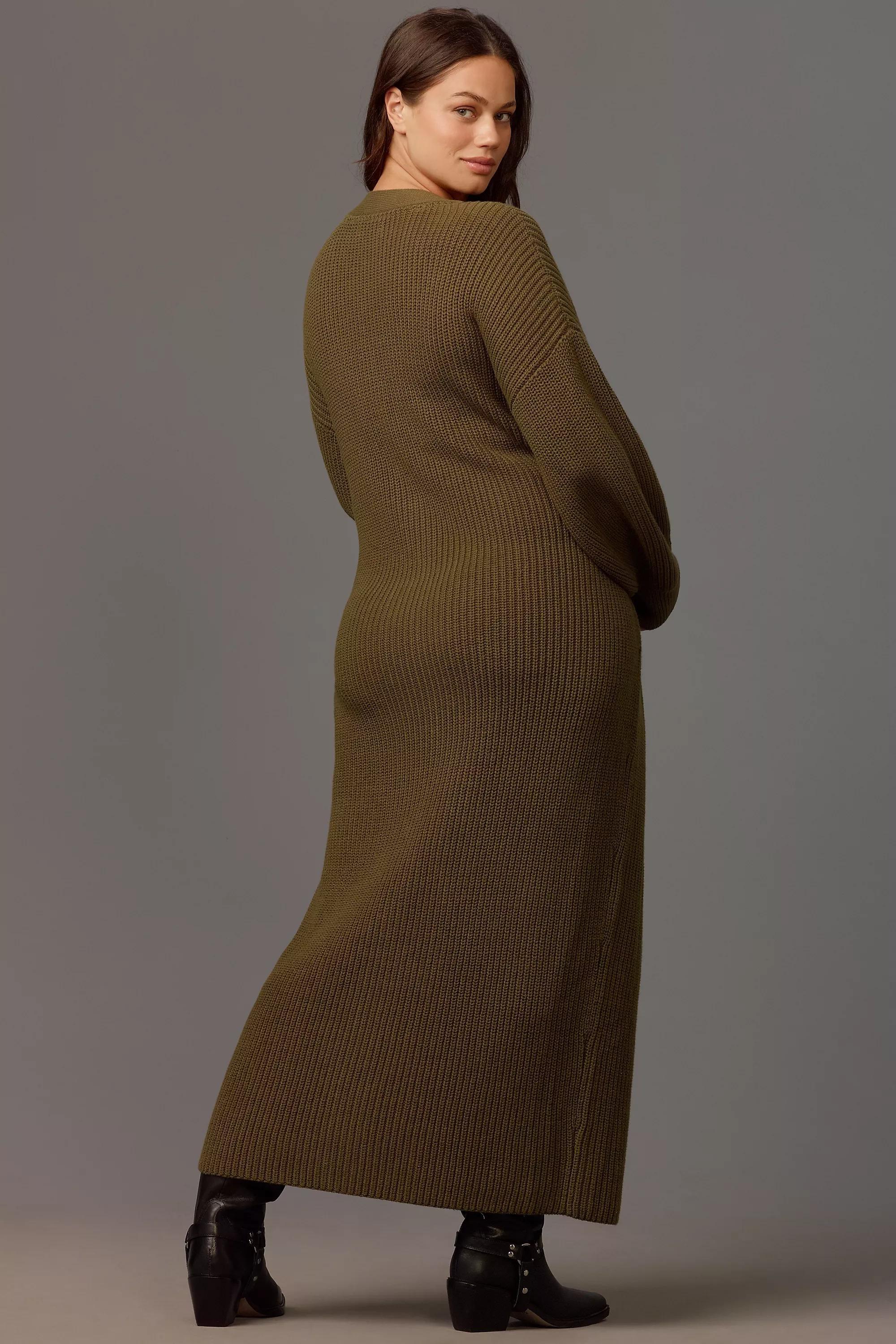 Anthropologie Ribbed Sweater Midi, Green, , large image number 5