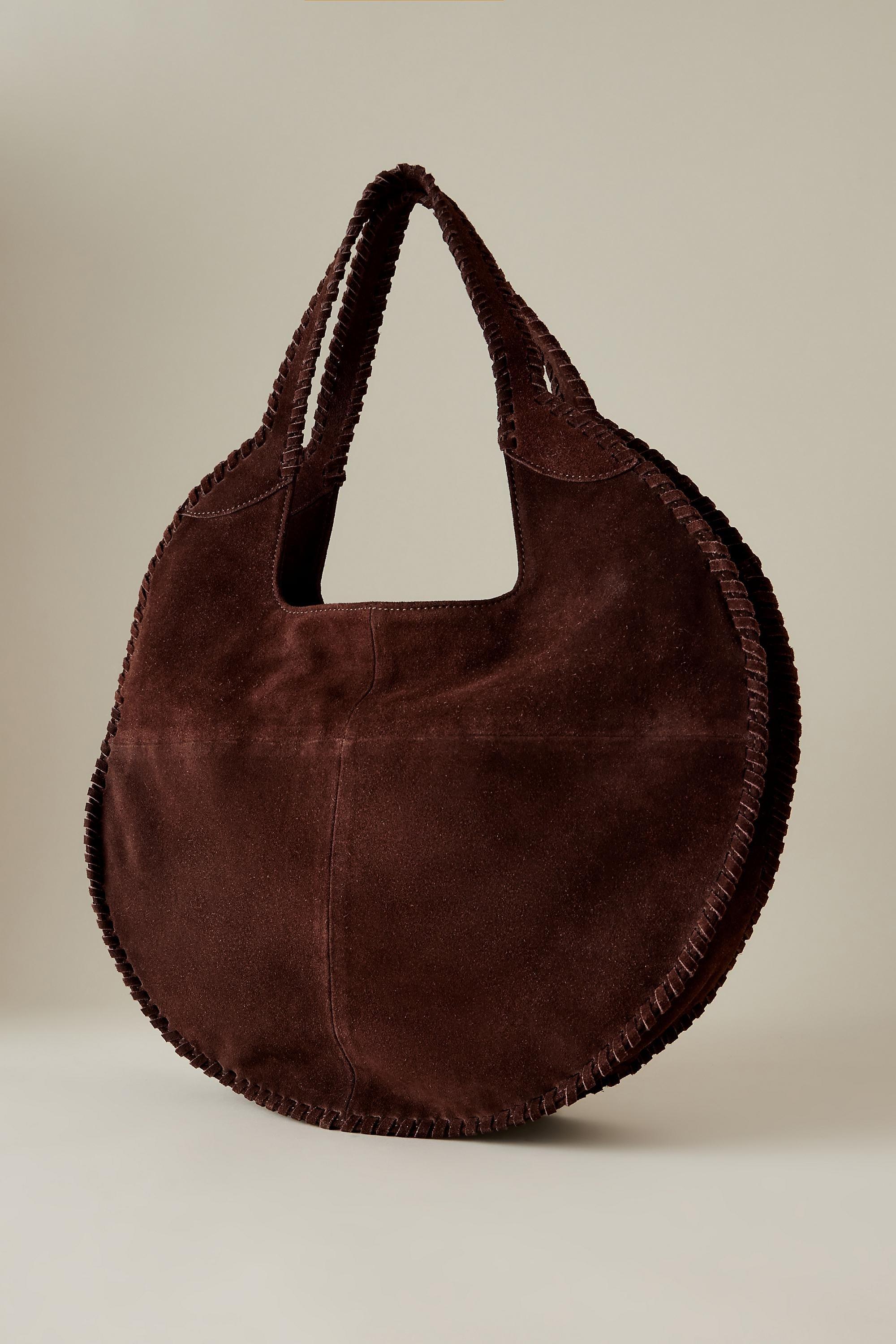 Nora Round Circle Suede Tote Bag, Brown, A501_0021, medium