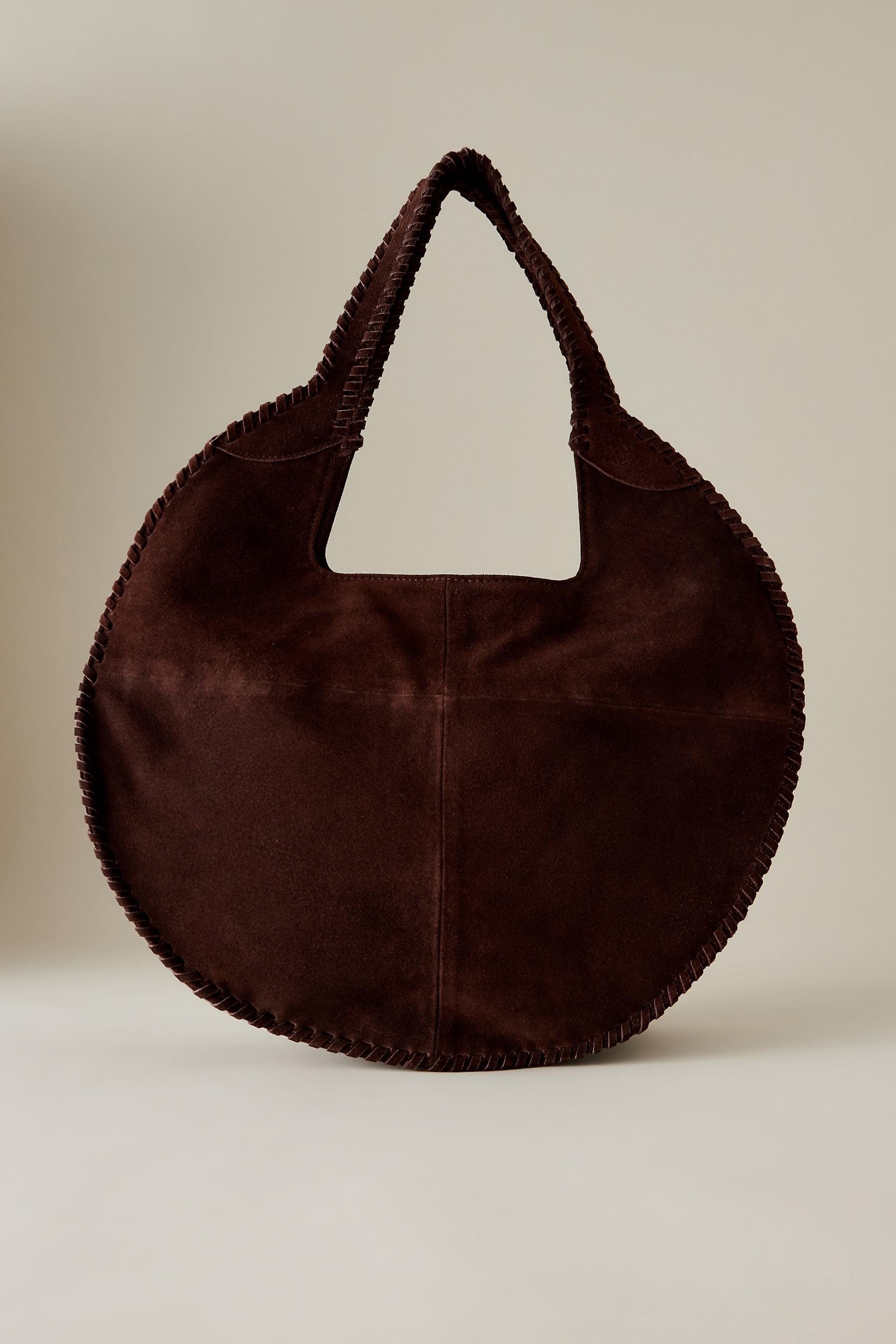 Nora Round Circle Suede Tote Bag, Brown, A501_0021, large image number 4