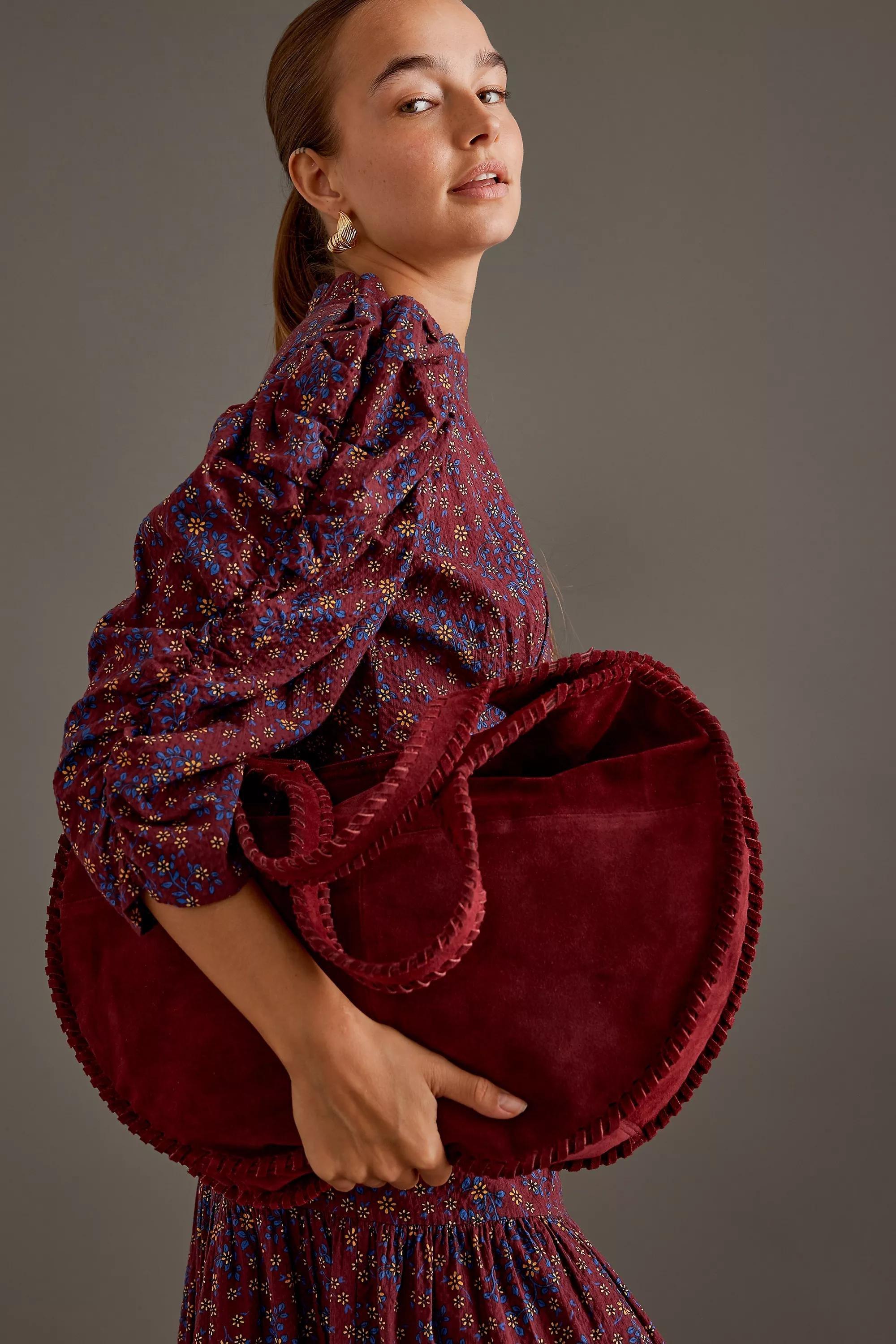 Nora Round Circle Suede Tote Bag, Red, A501_0060, large image number 0