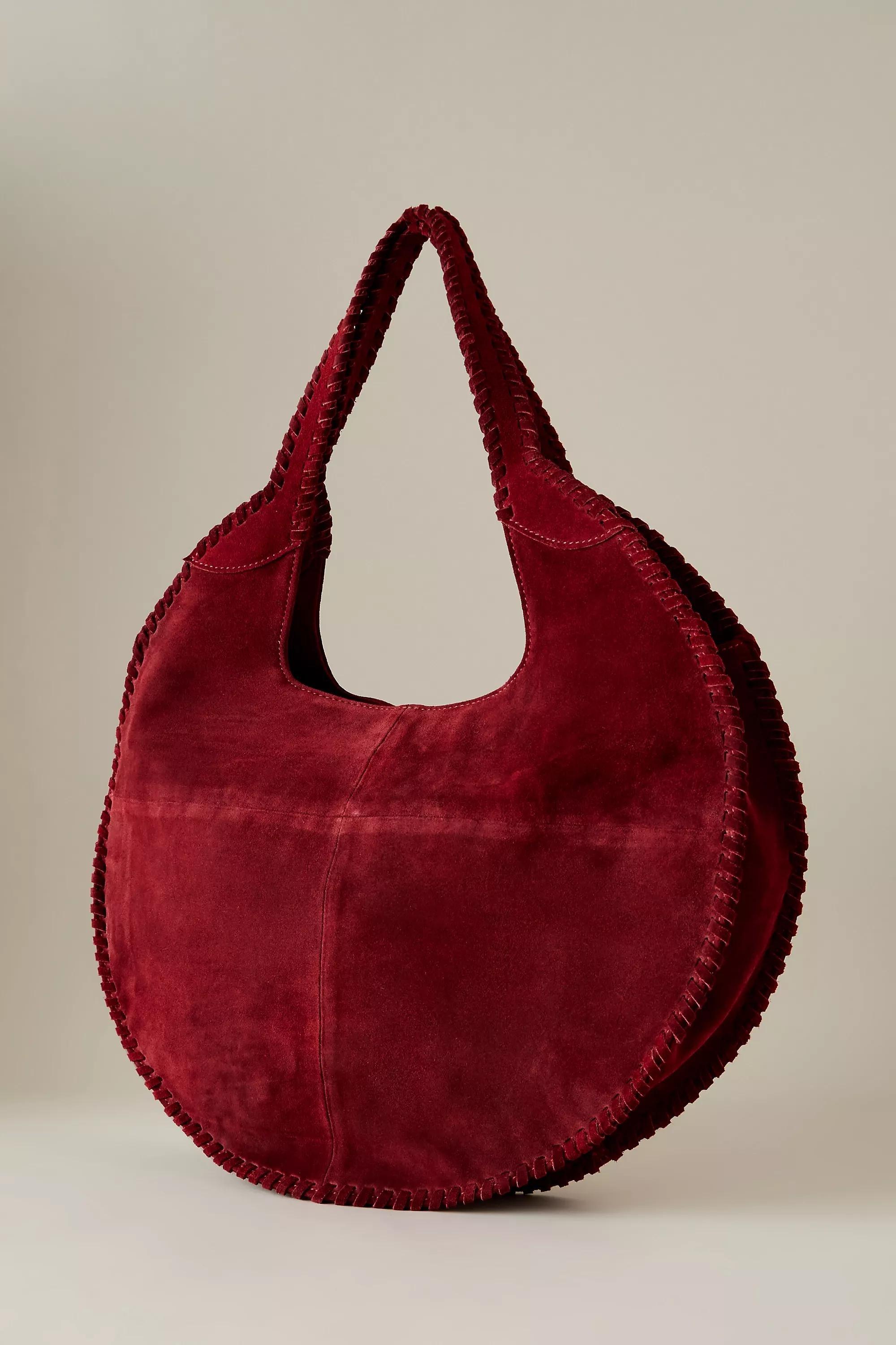 Nora Round Circle Suede Tote Bag, Red, A501_0060, large image number 2