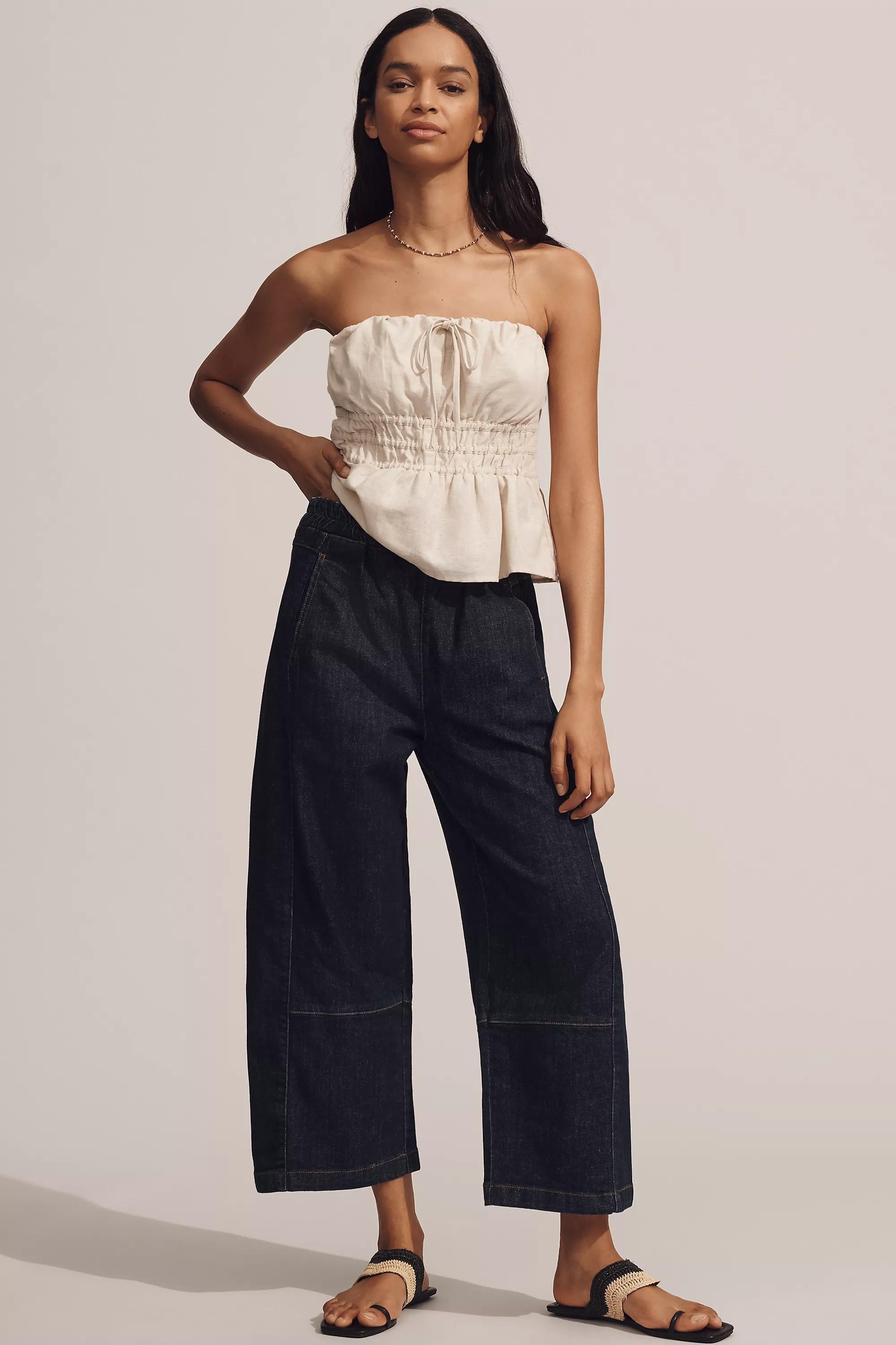 By Pilcro Relaxed Pull-On Barrel Jeans, Navy, A501_0091, large image number 0