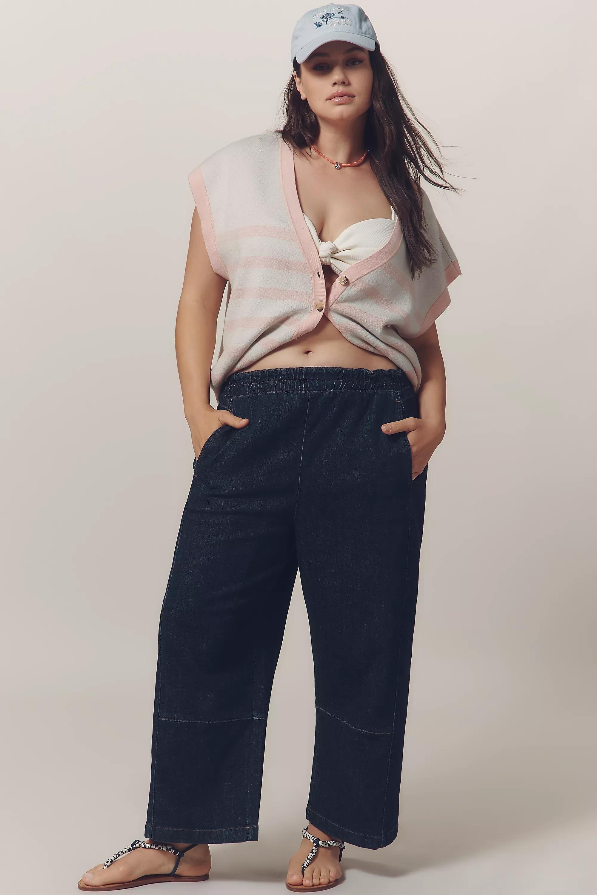 By Pilcro Relaxed Pull-On Barrel Jeans, Navy, A501_0091, large image number 4