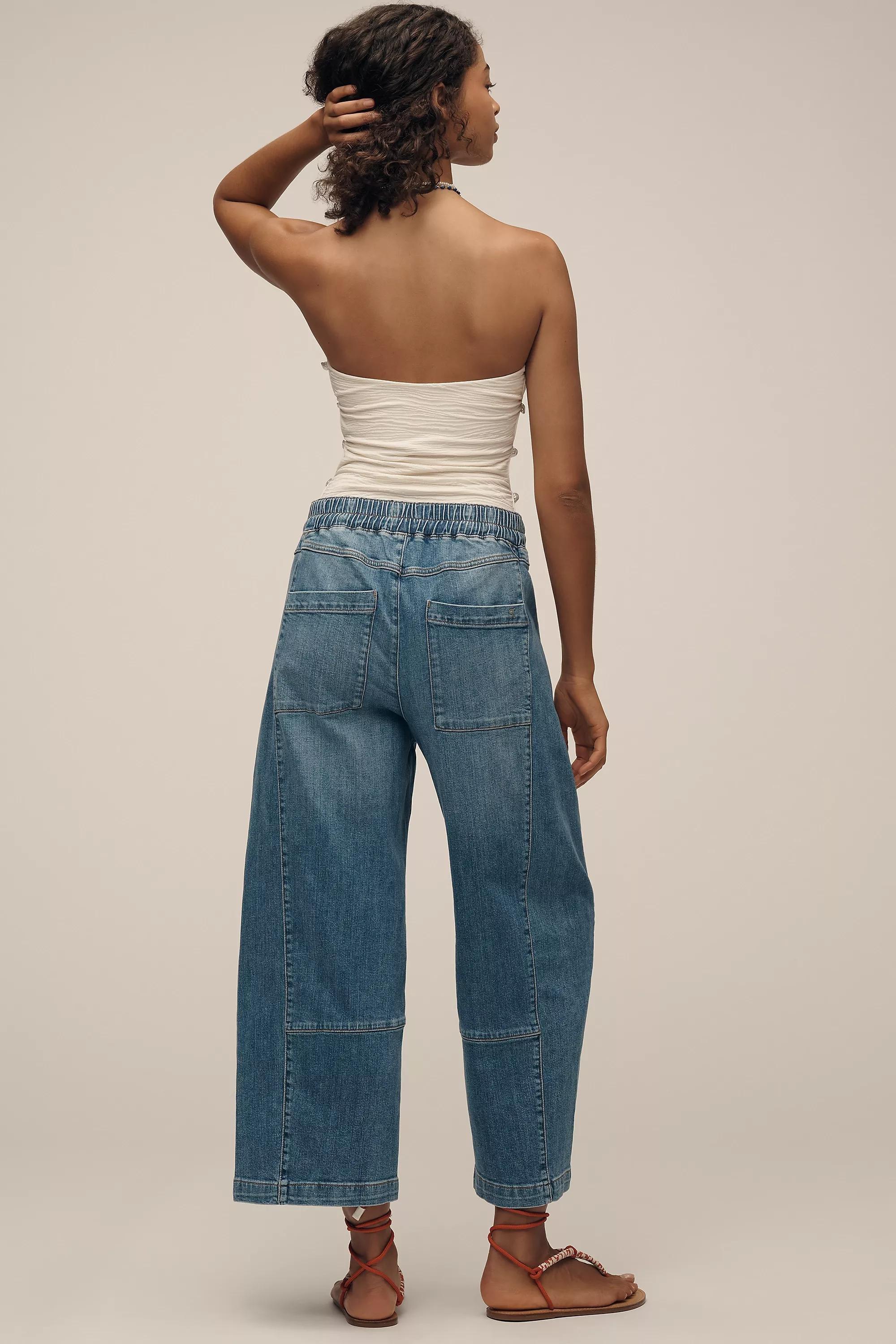 Navy Relaxed Pull-On Barrel Jeans By Pilcro, , large image number 1