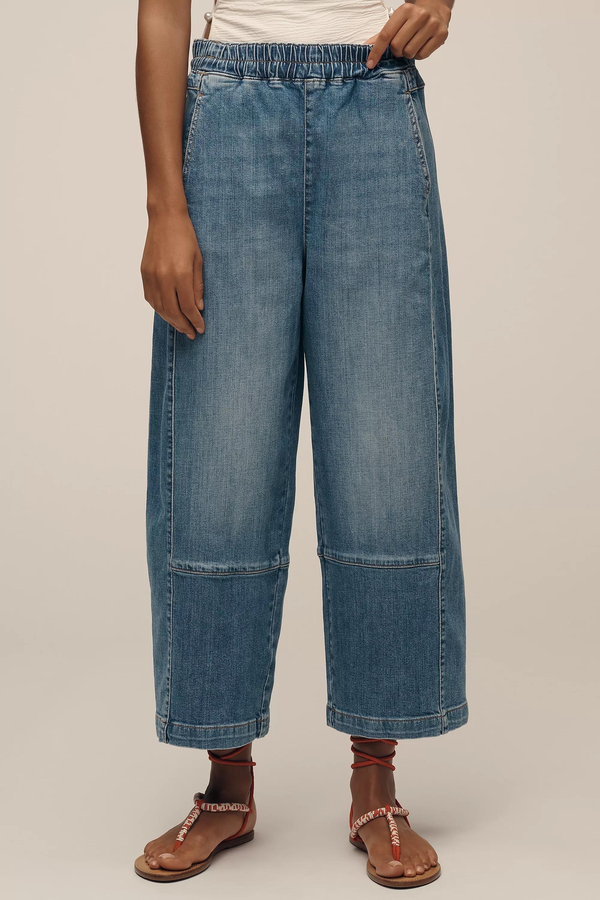 Navy Relaxed Pull-On Barrel Jeans By Pilcro, , large image number 2