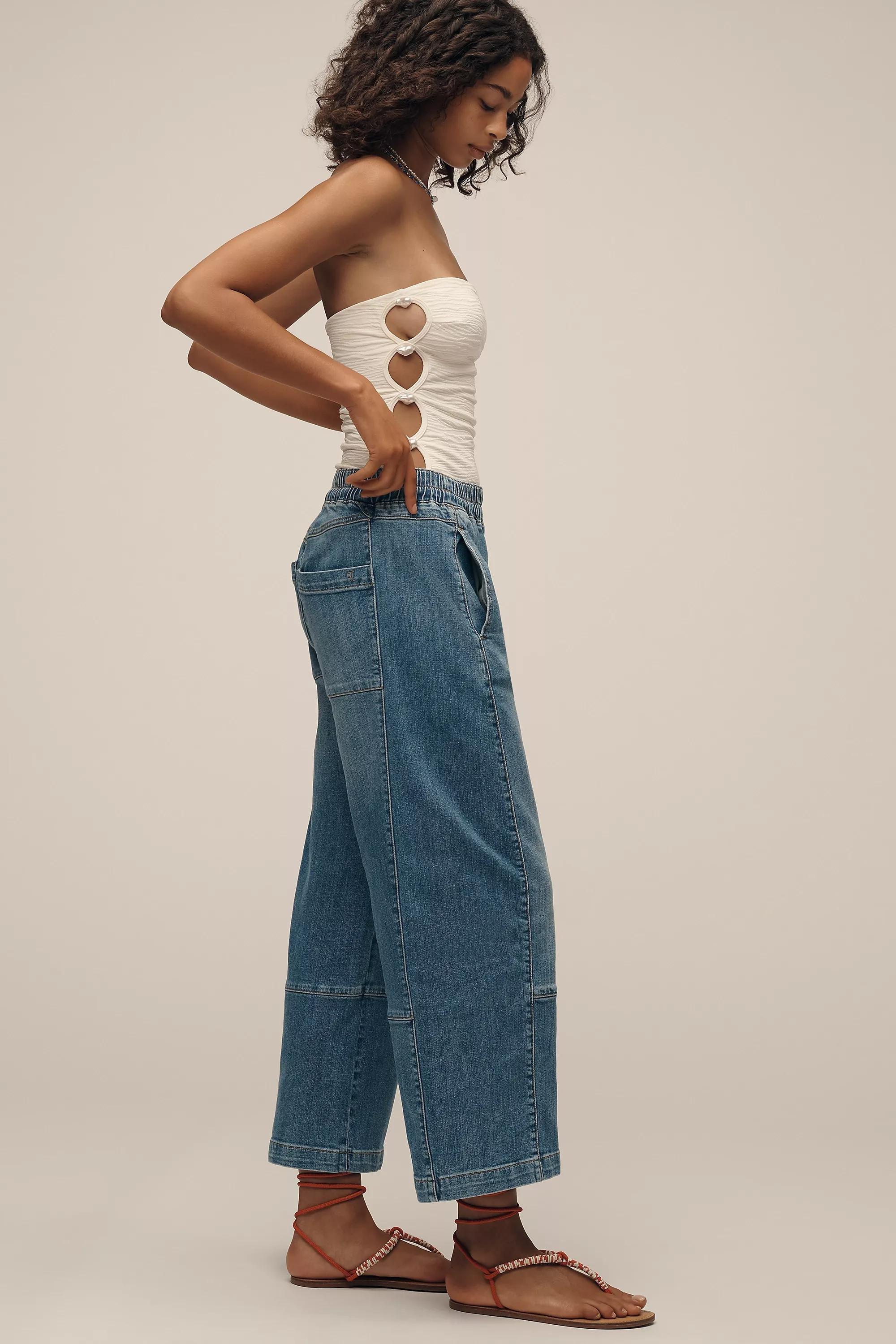 Navy Relaxed Pull-On Barrel Jeans By Pilcro, , large image number 3