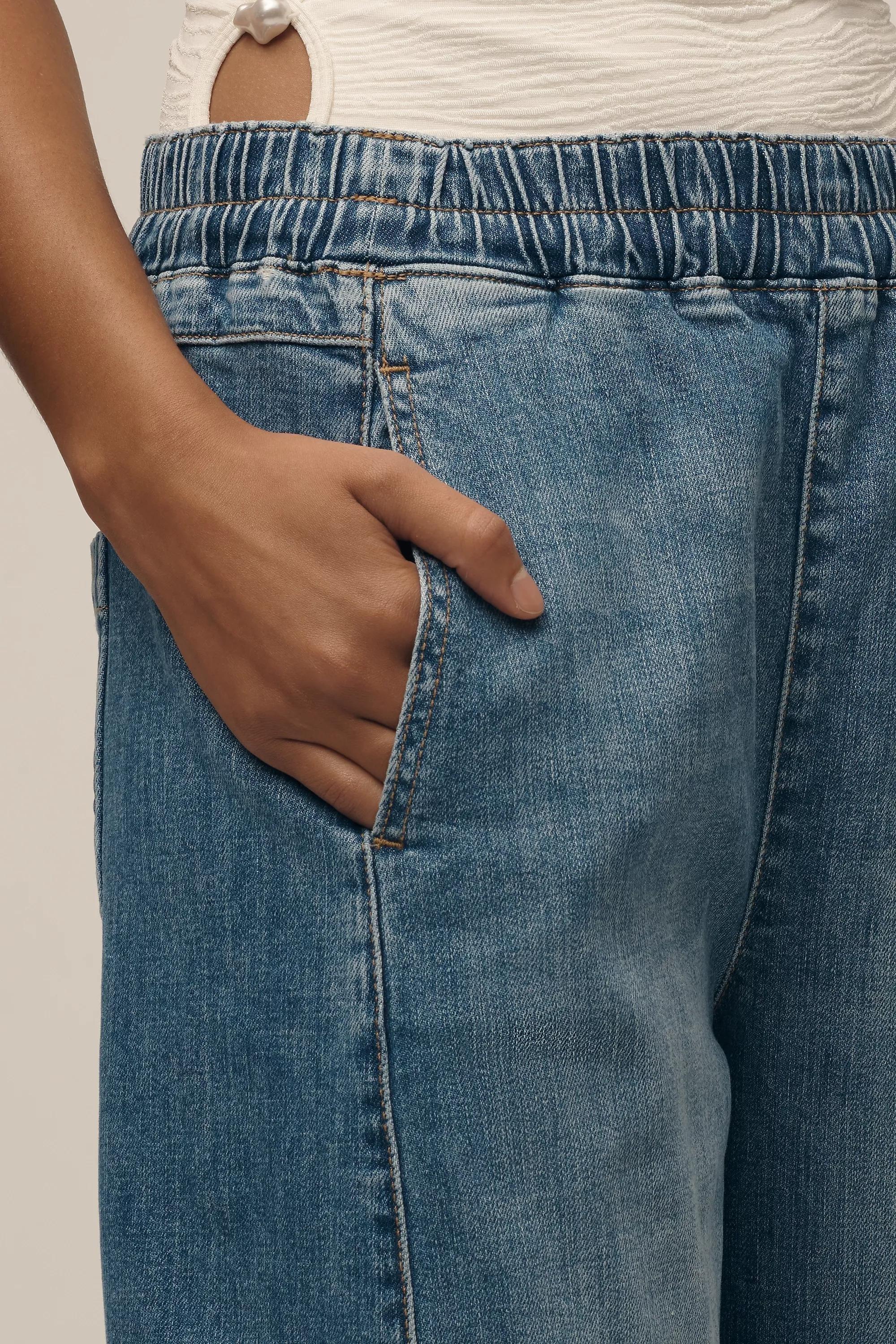 Navy Relaxed Pull-On Barrel Jeans By Pilcro, , large image number 4