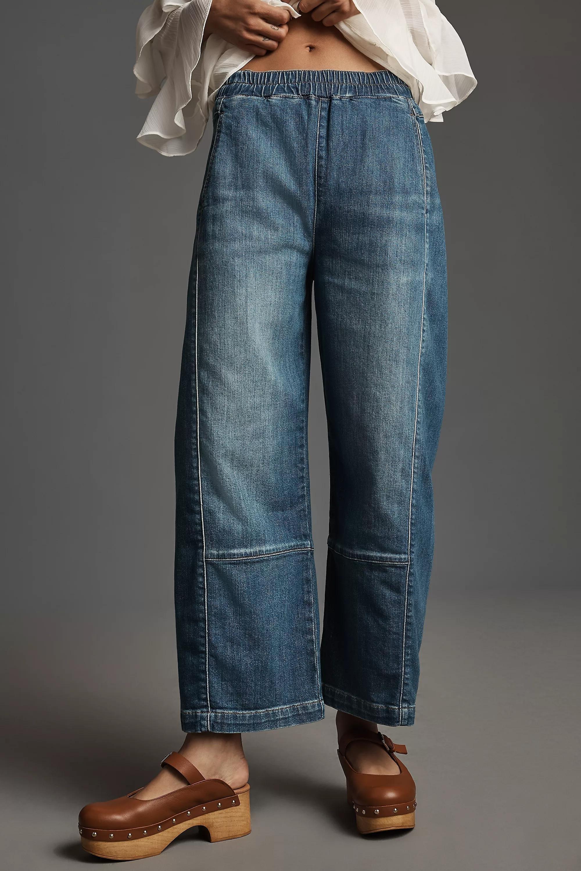 DENIM MEDIUM BLUE The Izzie Relaxed Pull-On Barrel Jeans by Pilcro, , large image number 1