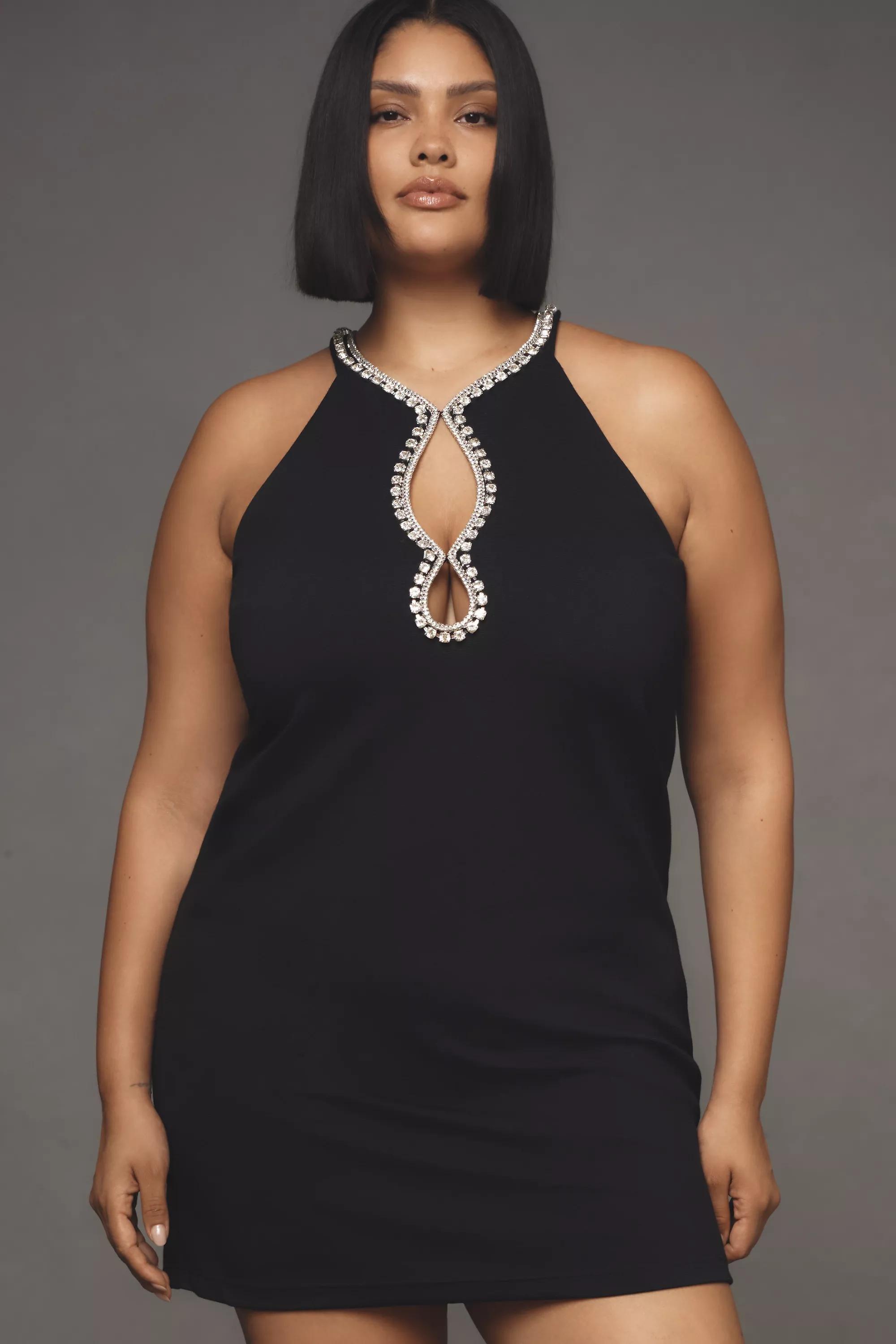 Maeve Sleeveless Rhinestone Cutout Mini Dress, Black, , large image number 4
