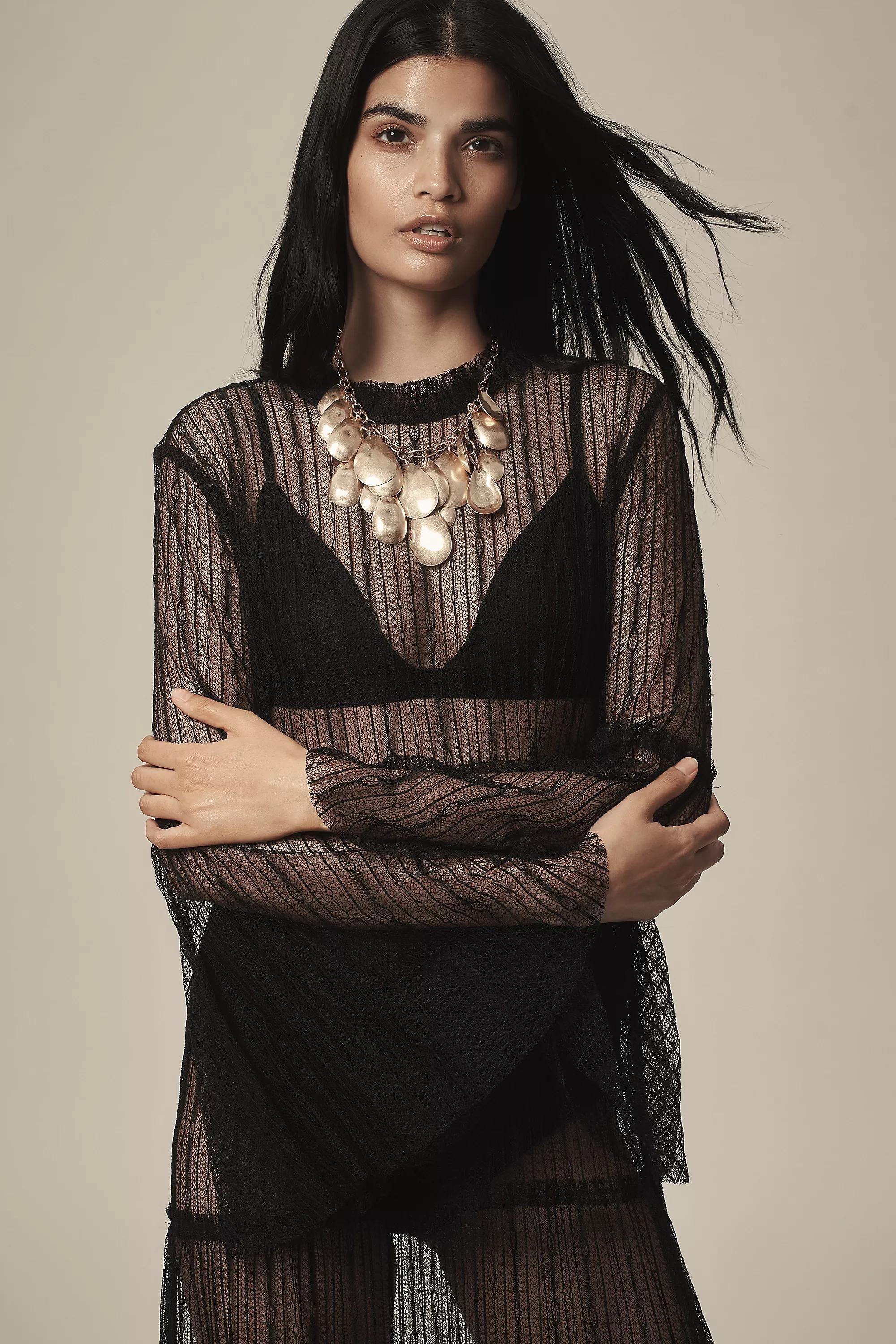 Sheer Lace Tunic, Black, , large image number 3
