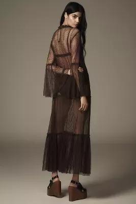 Anthropologie Lace Details Shift Maxi, Black, , medium