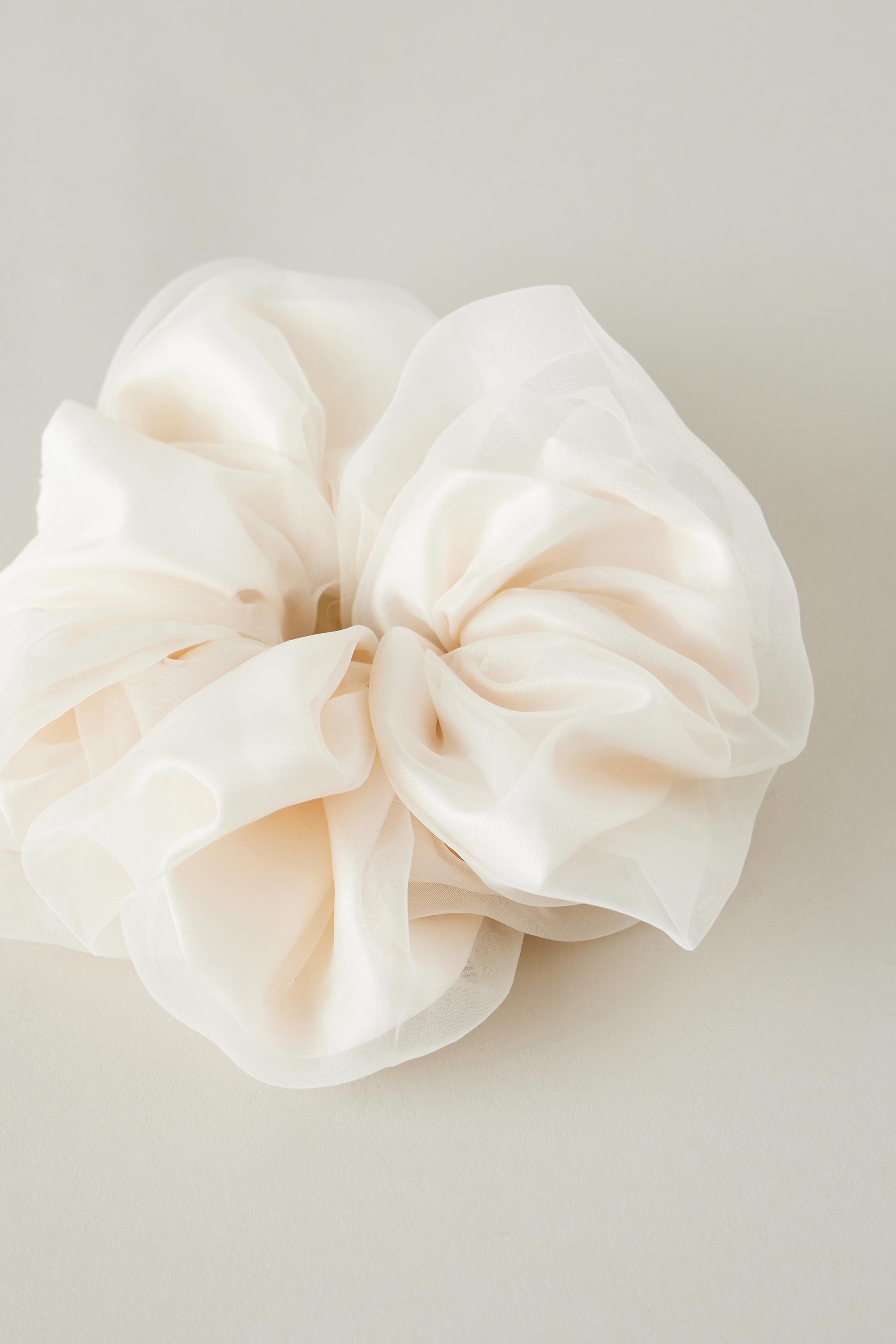 Extra-Large Organza Hair Scrunchie, Cream, A501_0012, medium