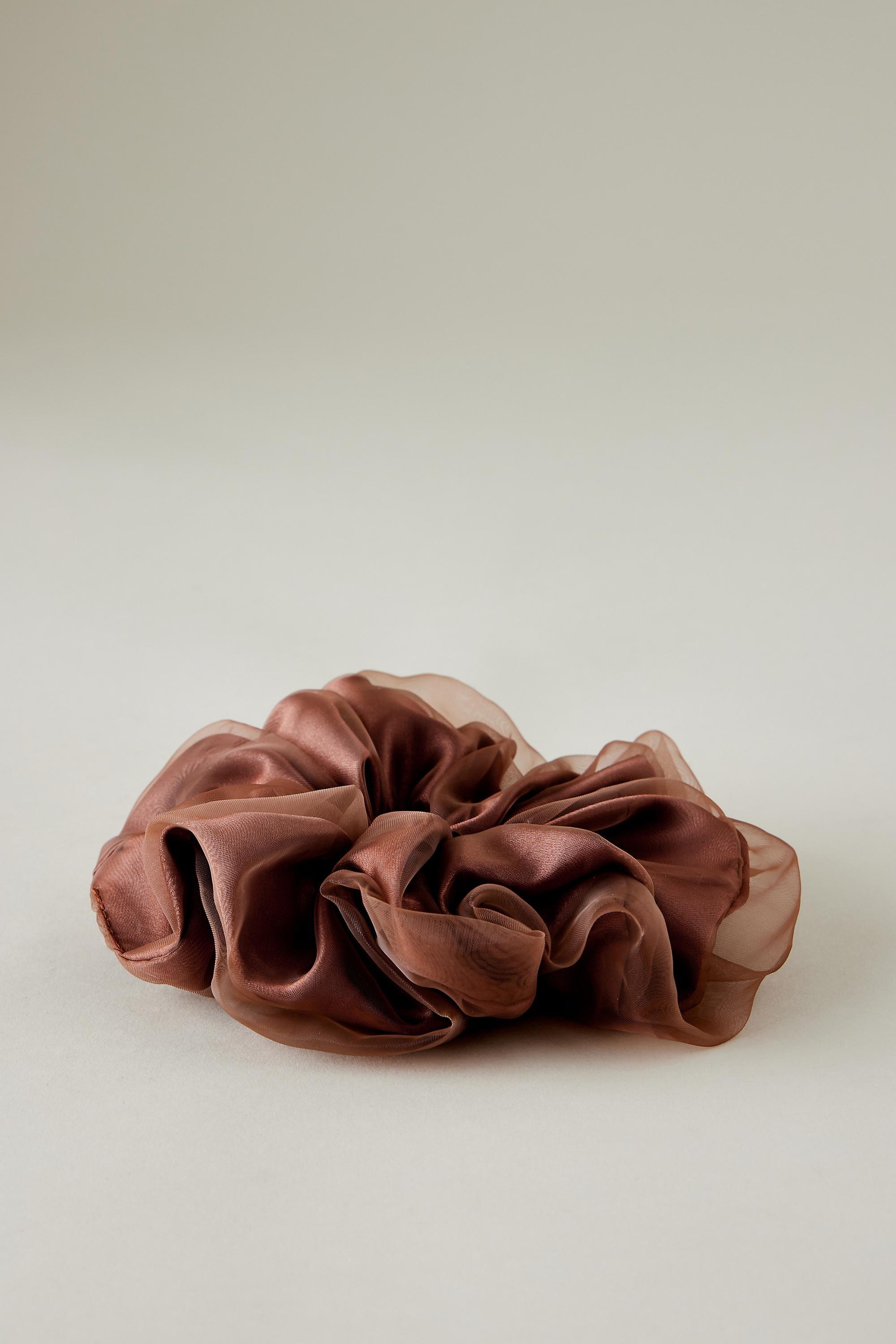 Extra-Large Organza Hair Scrunchie, Brown, A501_0021, medium