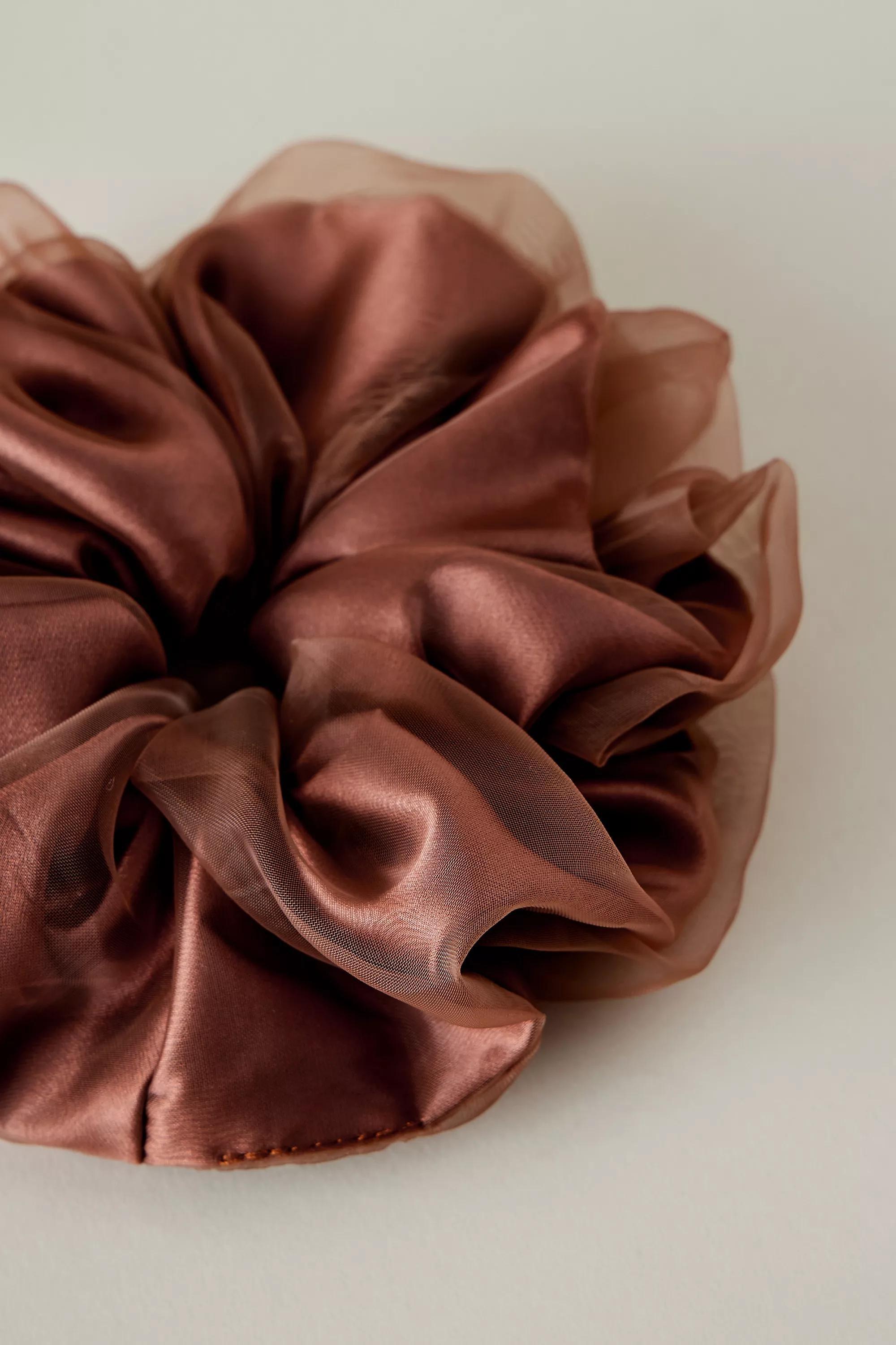 Extra-Large Organza Hair Scrunchie, Brown, A501_0021, large image number 1