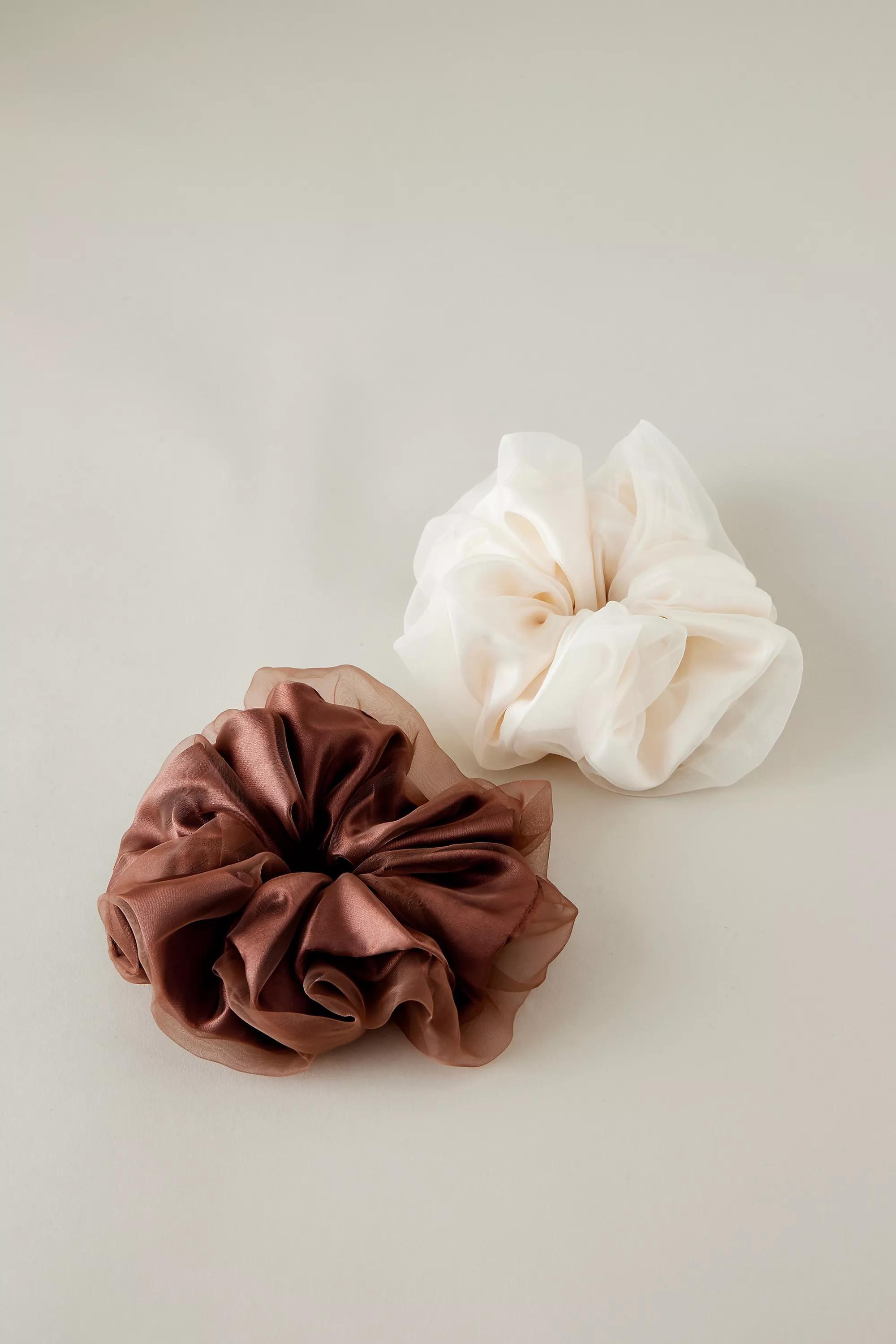 Extra-Large Organza Hair Scrunchie, Brown, A501_0021, medium