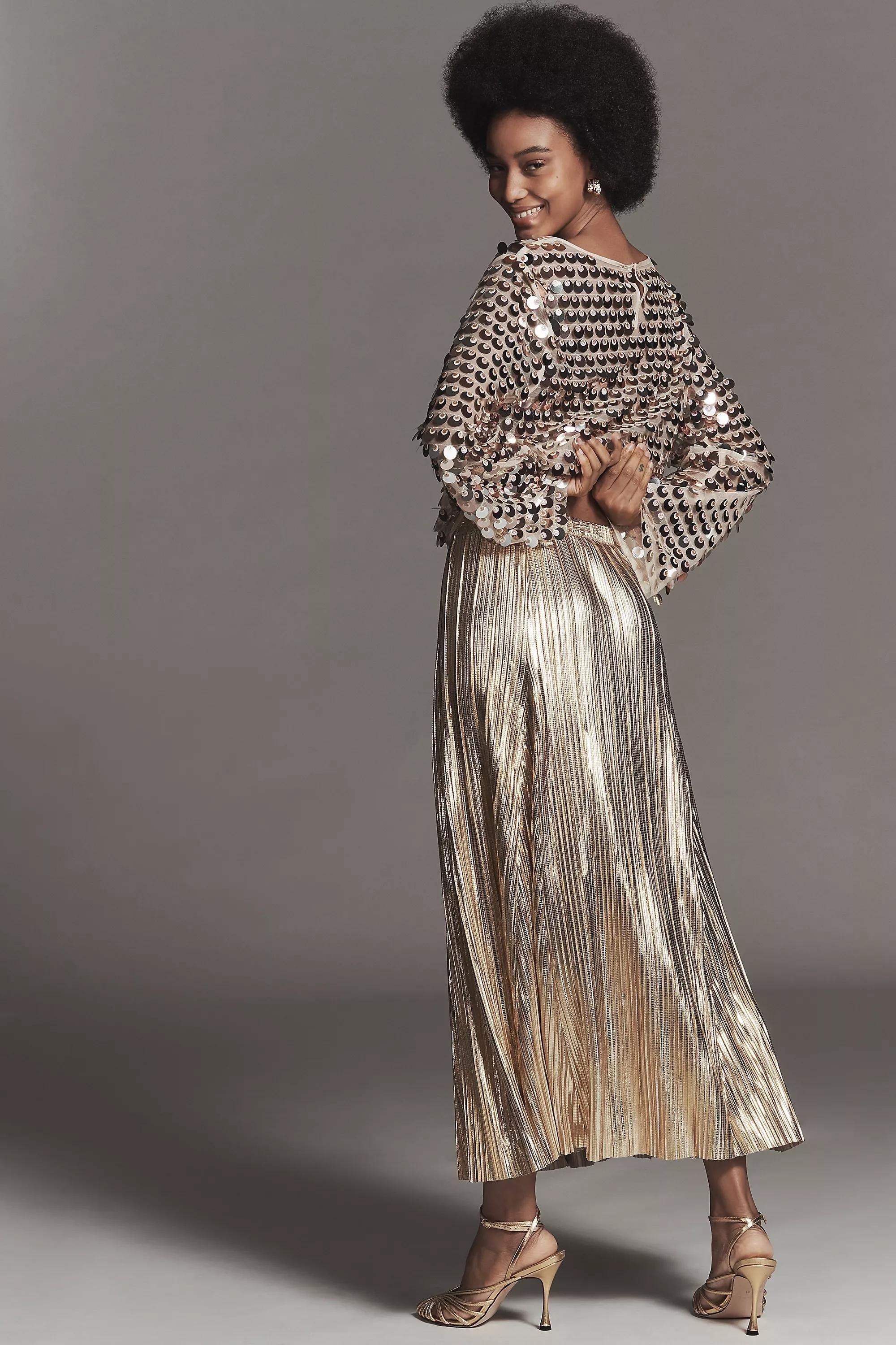 GOLD By Anthropologie Metallic Midi Skirt, A501_0070, large image number 1