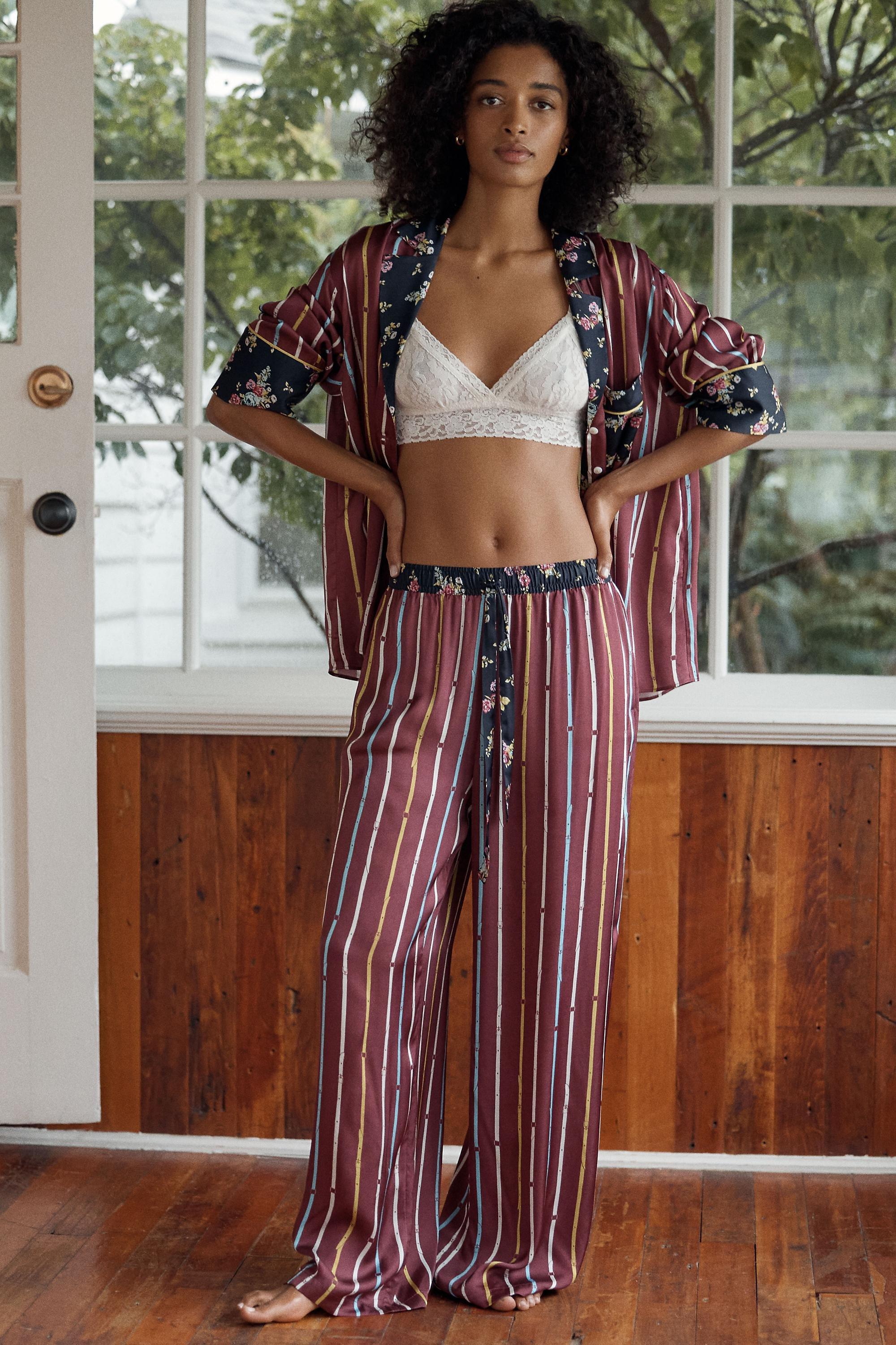 By Anthropologie Silky Pyjama Bottoms, Burgundy, large image number 0