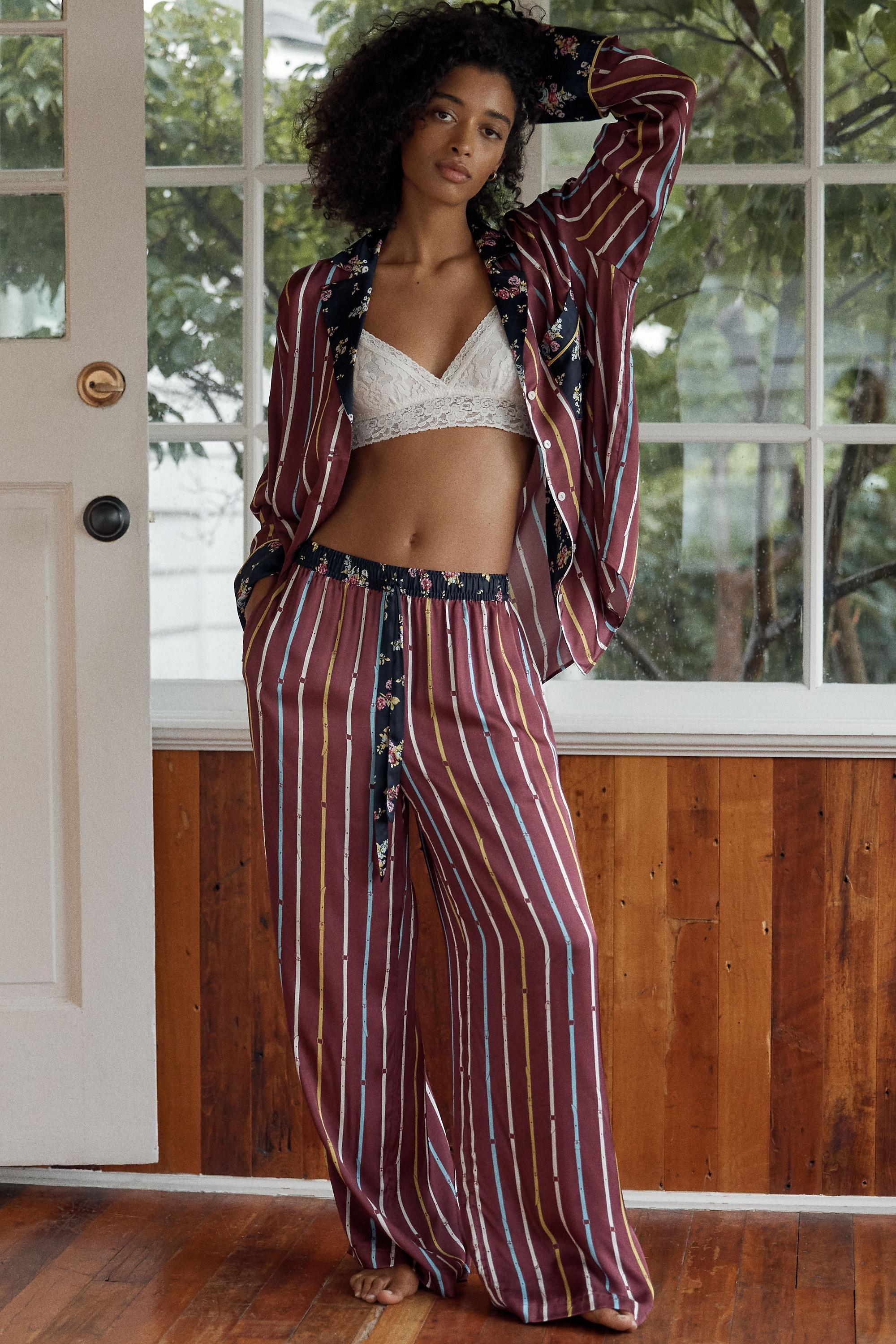 By Anthropologie Silky Pyjama Bottoms, Burgundy, medium