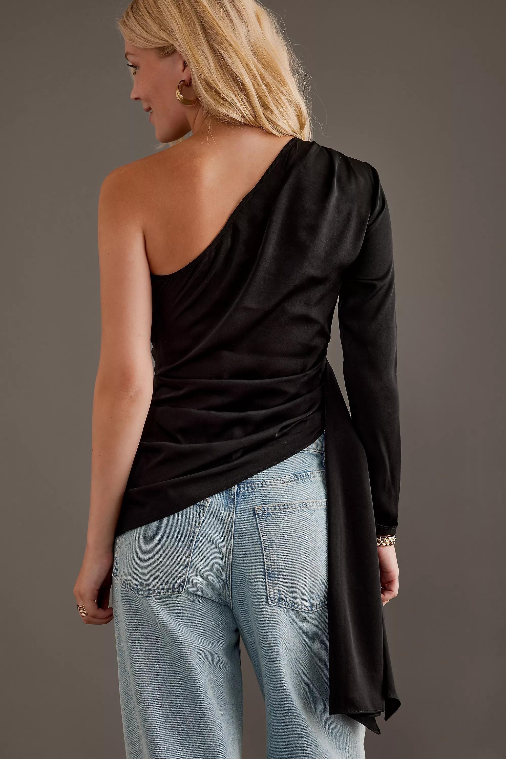 Anthropologie Satin Finish Blouse, Black, , large image number 2