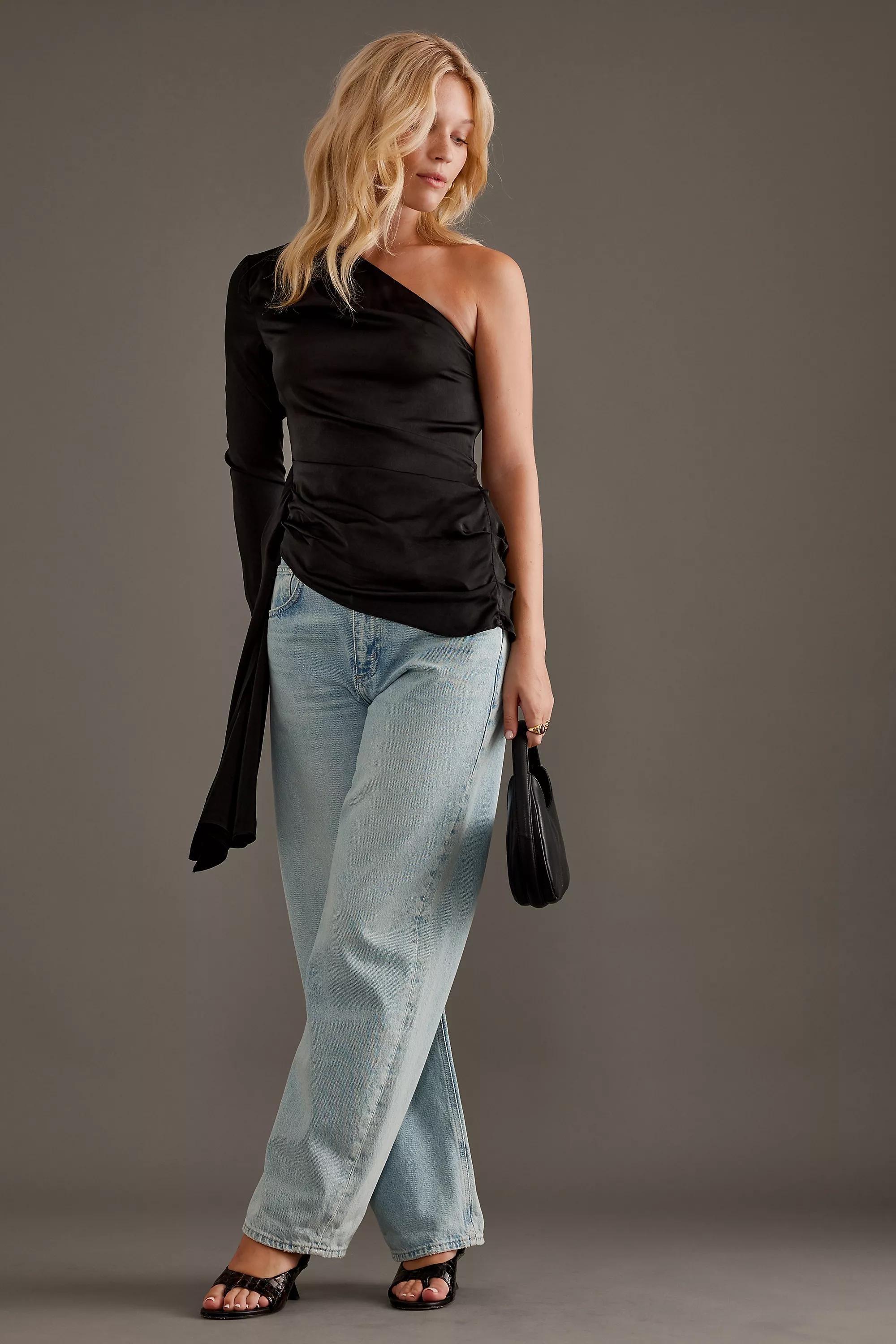 Anthropologie Satin Finish Blouse, Black, , large image number 3