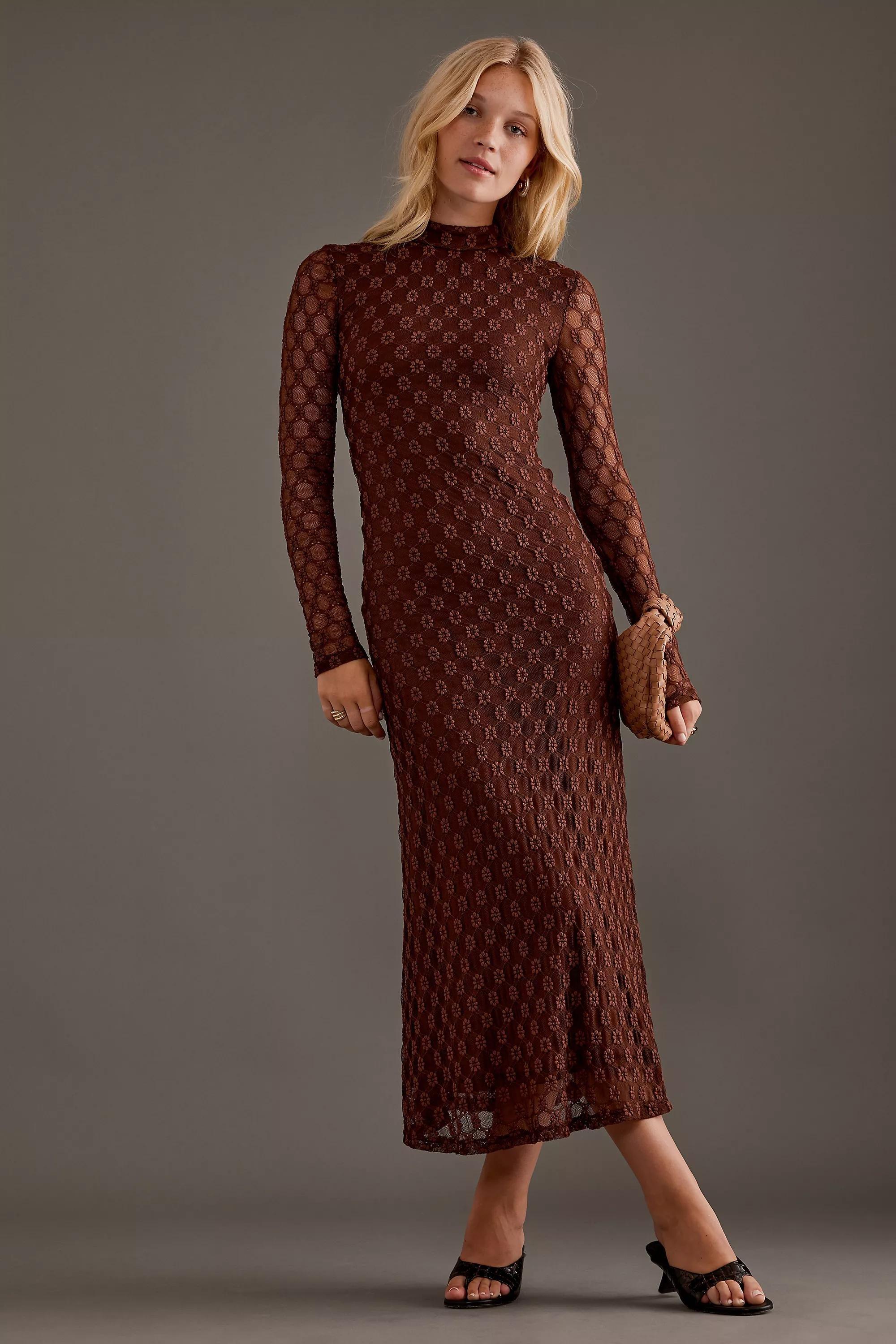 Anthropologie Lace Bardot Midi, Brown, , large image number 1